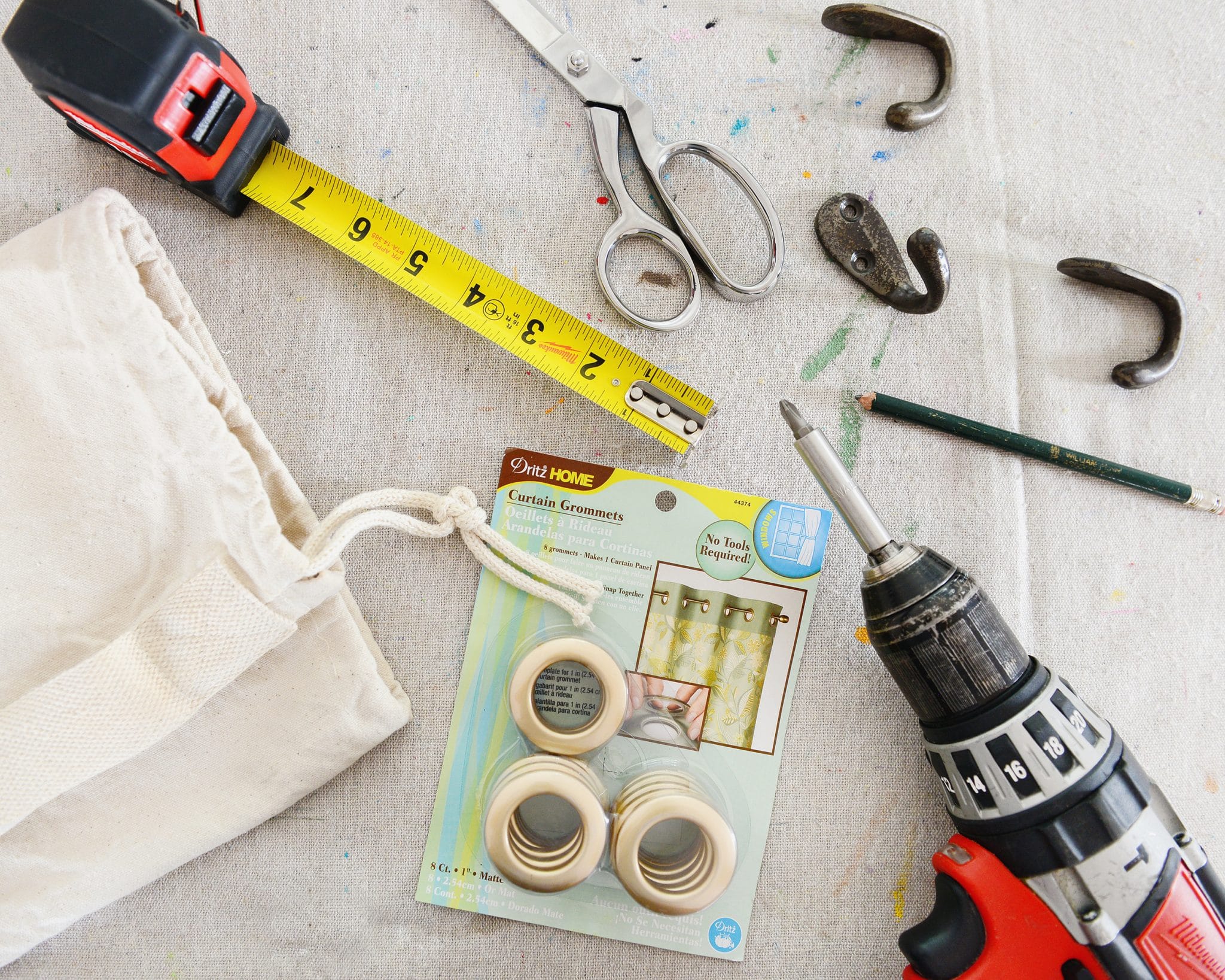 Tools and supplies needed to create A DIY Laundry Sorter Solution, via Yellow Brick Home