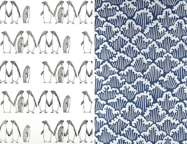 Penguins by Cazalet Designs // Aranami by Farrow & Ball