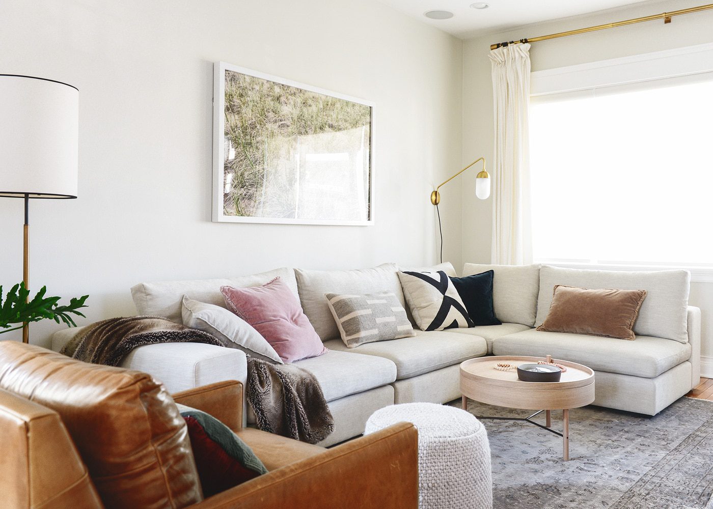 Article Gaba sectional in Pearl White, a living room makeover (or a makeunder?!) // neutral, cozy living room via Yellow Brick Home