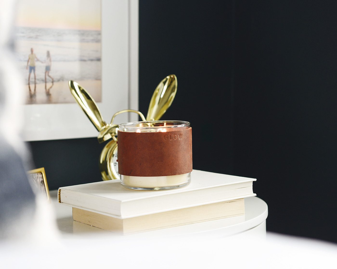 DIY leather candle cozy, leather candle wrap, rustic candle idea // via Yellow Brick Home