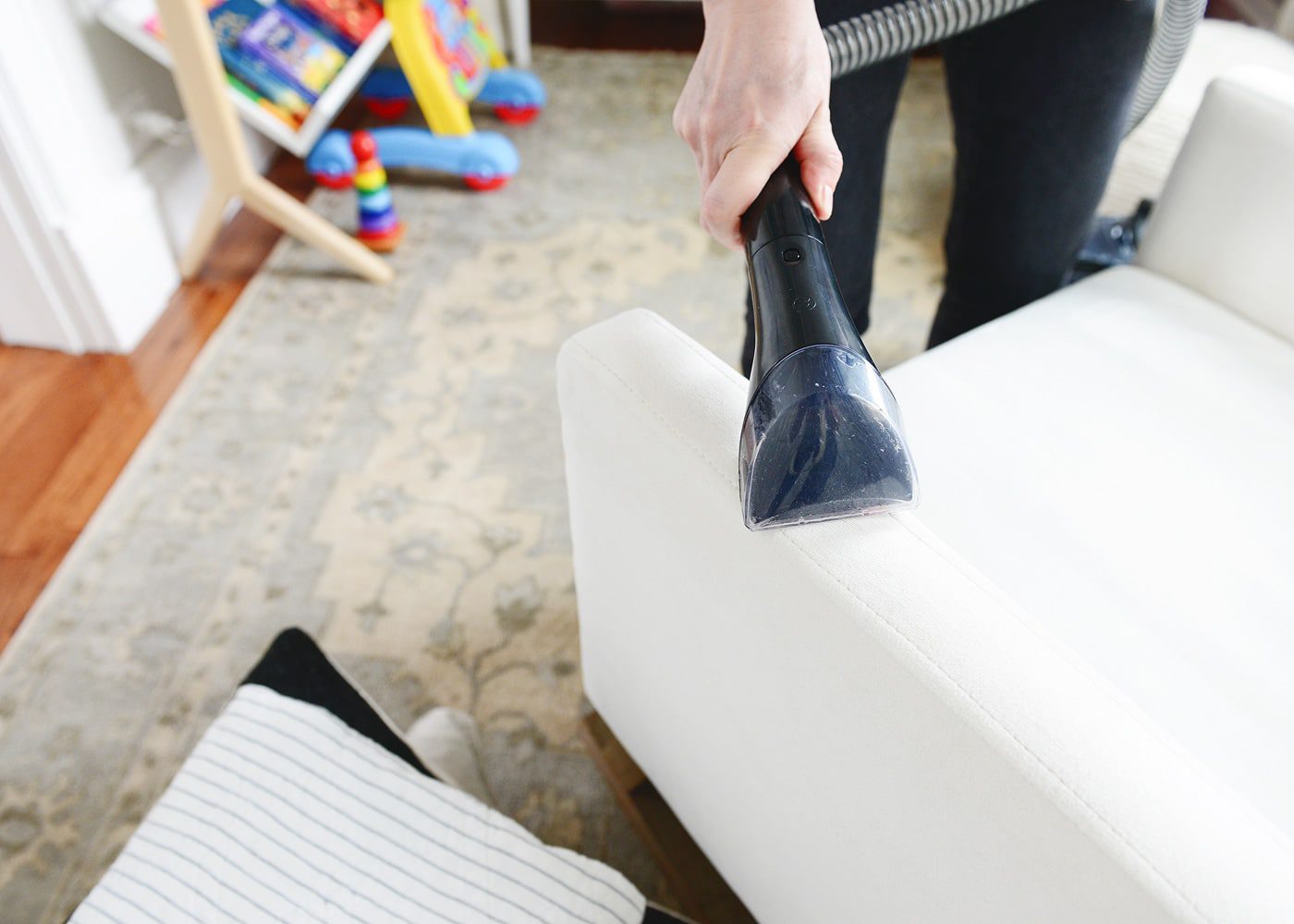 How we clean our upholstered furniture // via Yellow Brick Home