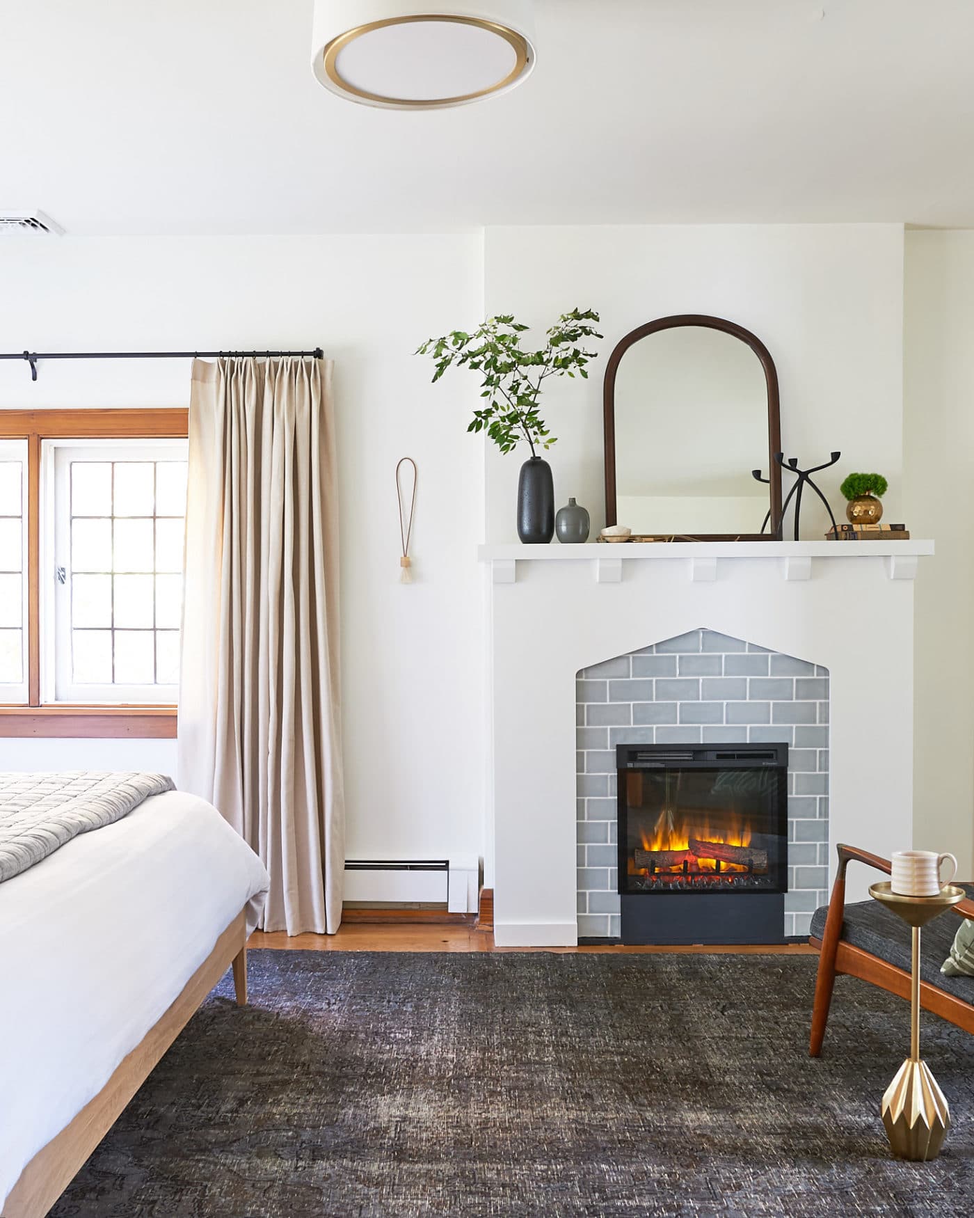 The Sweet Beast One Room Challenge // beautiful neutrals, wood tones, vintage rug and fireplace