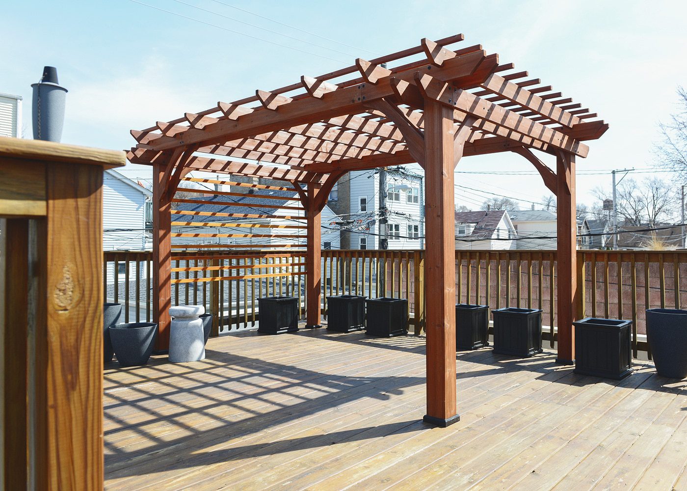 A DIY pergola for a rooftop patio | via Yellow Brick Home, in partnership with Lowe's Home Improvement