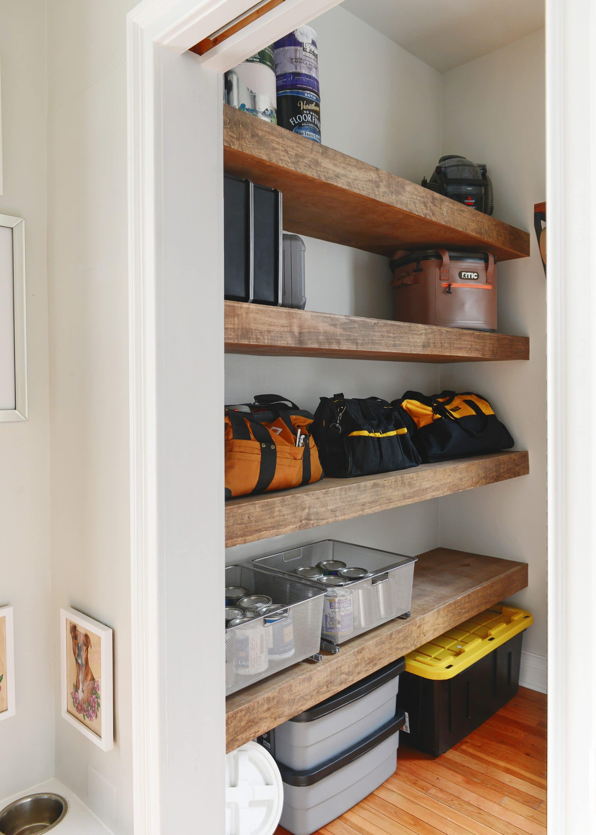Our most popular project of all time! Floating shelves in the workshop // via Yellow Brick Home
