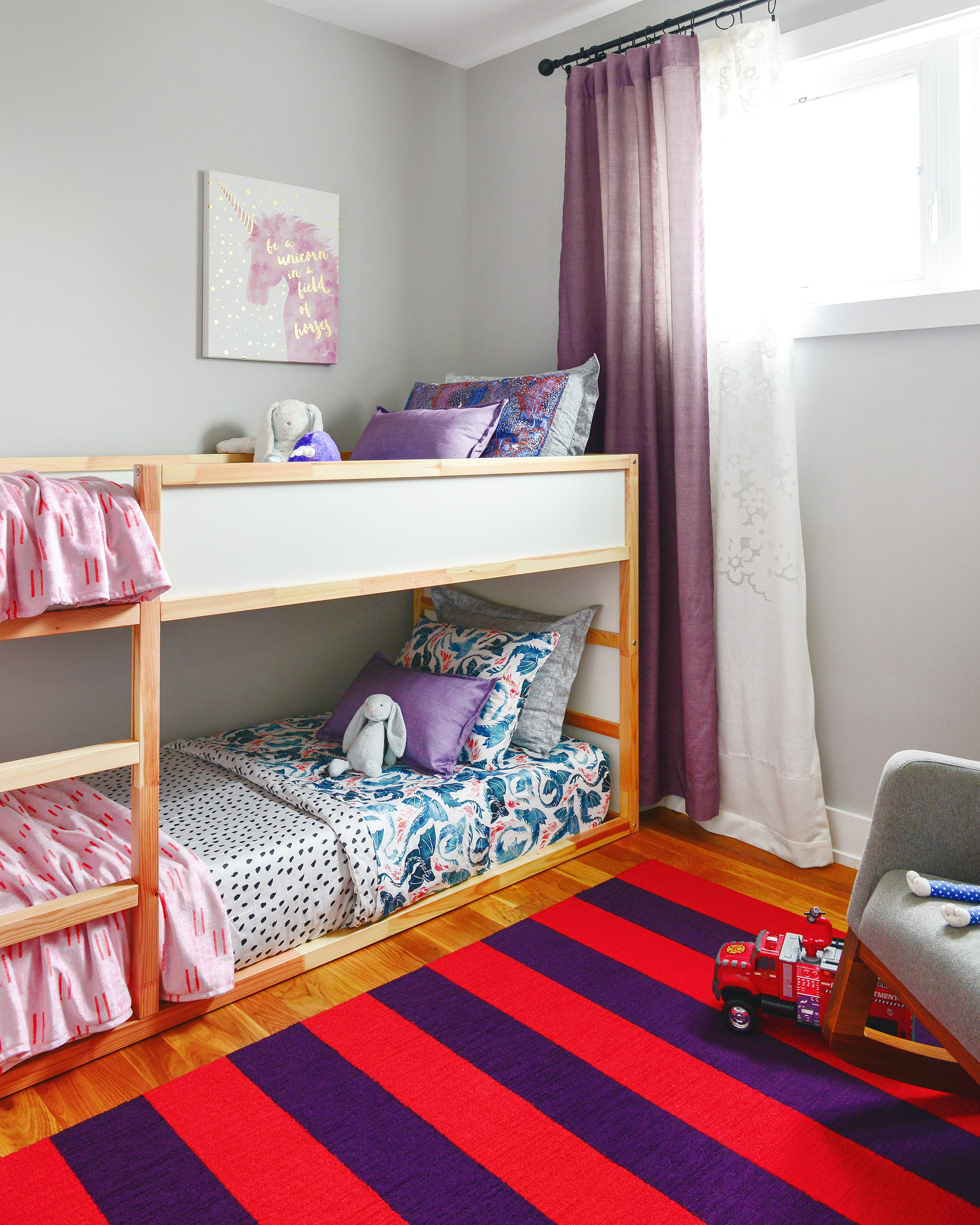 A bunk room makeover for a brother and sister in collaboration with Spoonflower! // a kids' room refresh // via Yellow Brick Home
