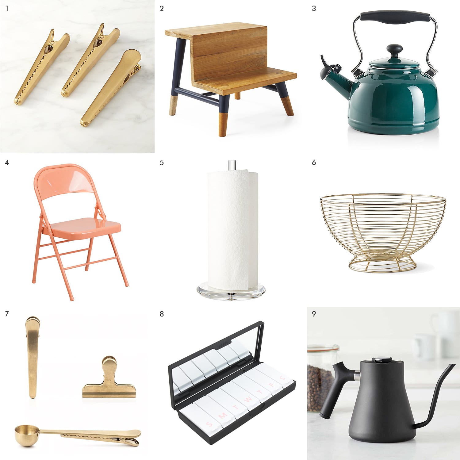 Kitchen essentials that look good in your home // attractive trash cans, folding chairs, fruit baskets, paper towel holders! // via Yellow Brick Home