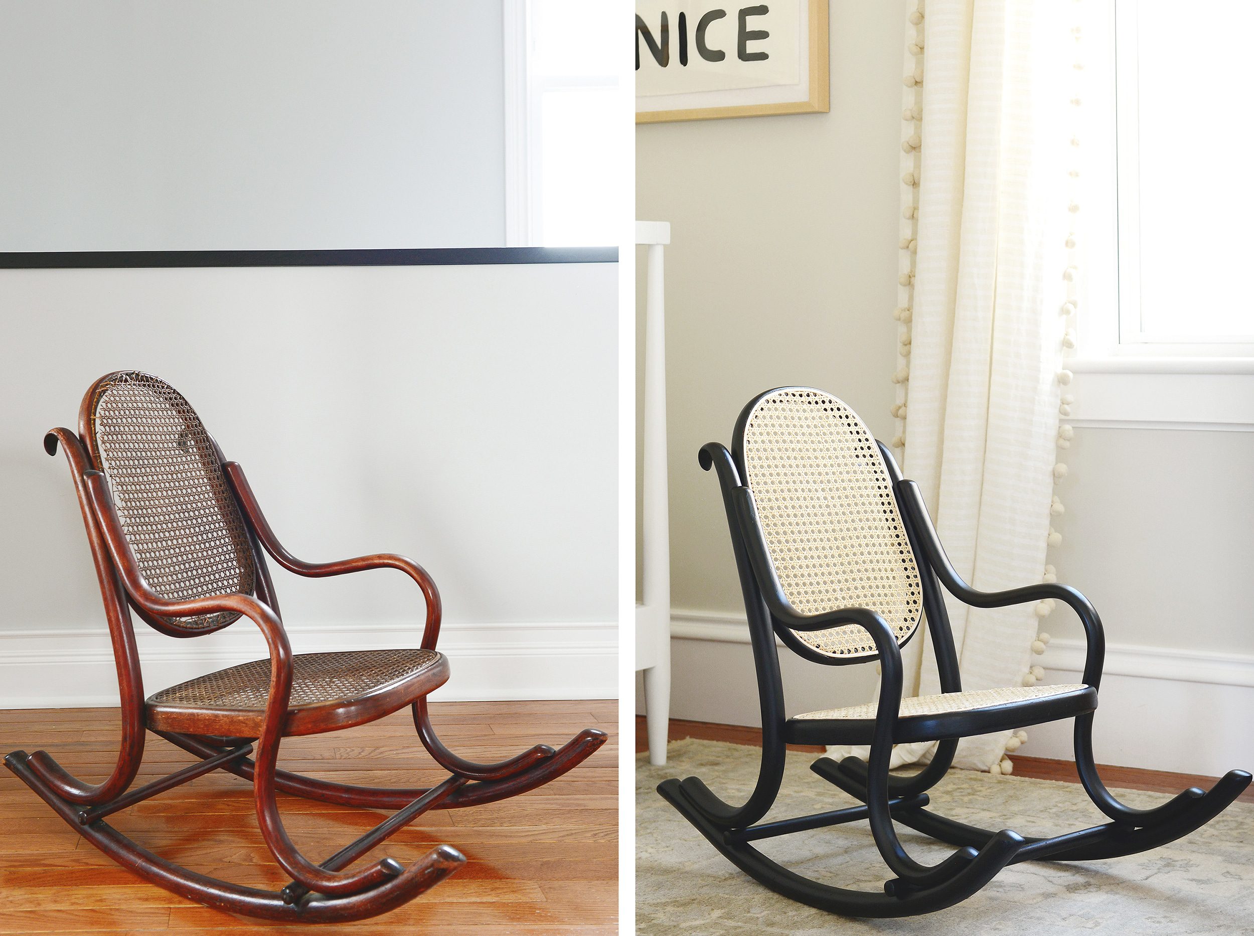 Recaning and painting a vintage rocking chair // via yellow brick home