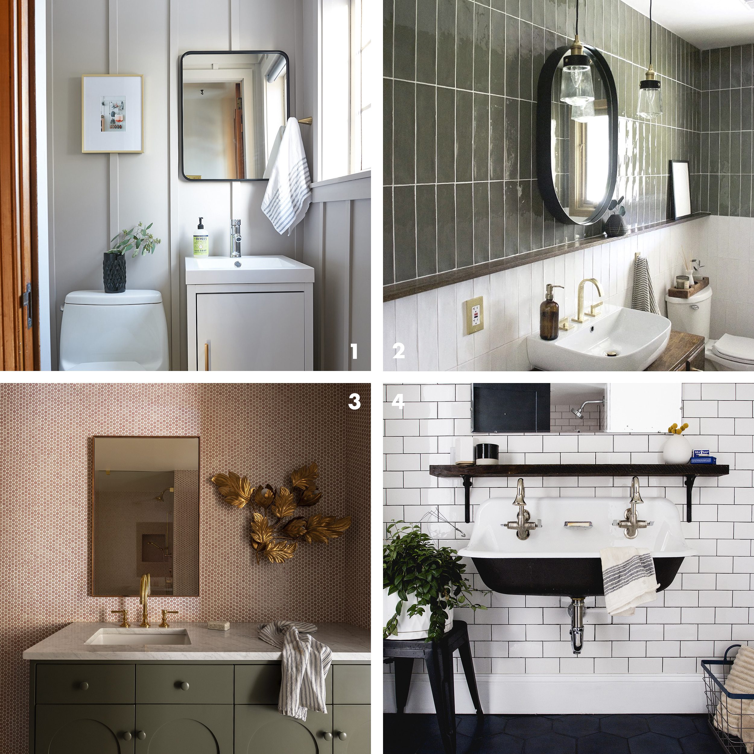 An image of 4 bathrooms that have inspired the decisions we're making for our bathroom renovation // via Yellow Brick Home
