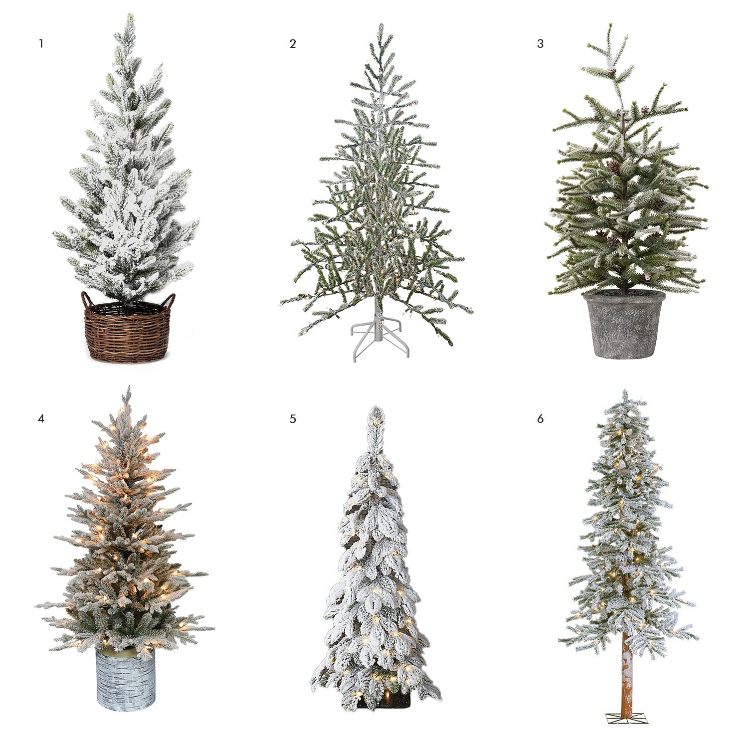  Round-up of small and tabletop flocked Christmas trees | Flocked Christmas trees in every shape, size and price point | via Yellow Brick Home
