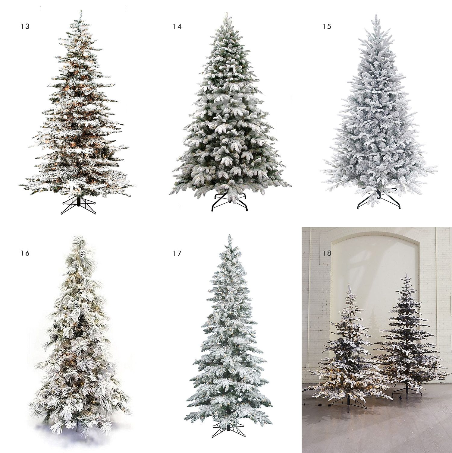  Round-up of full sized flocked Christmas trees | Flocked Christmas trees in every shape, size and price point | via Yellow Brick Home