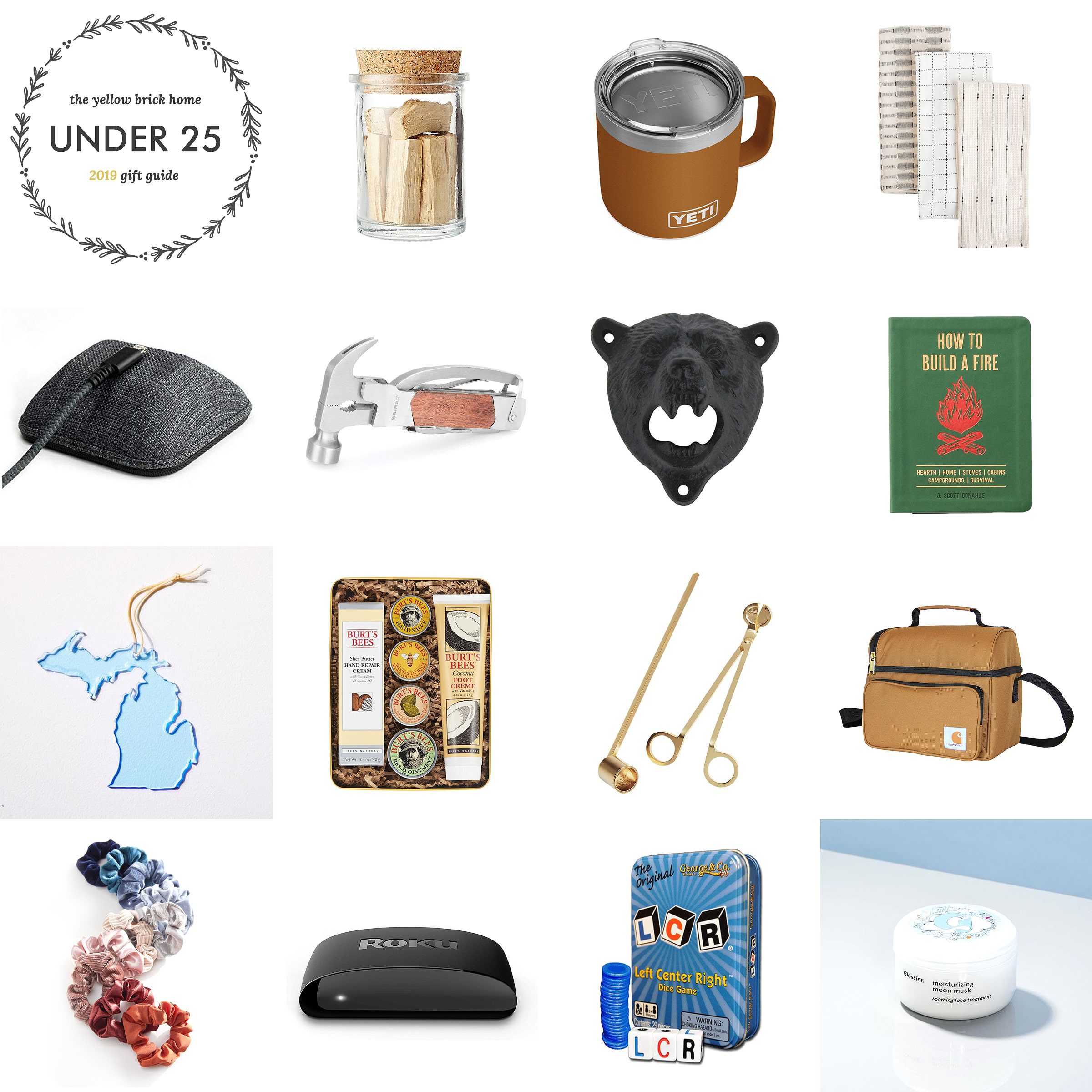 A round up of gift items that cost less than $25! A gift guide from Yellow Brick Home