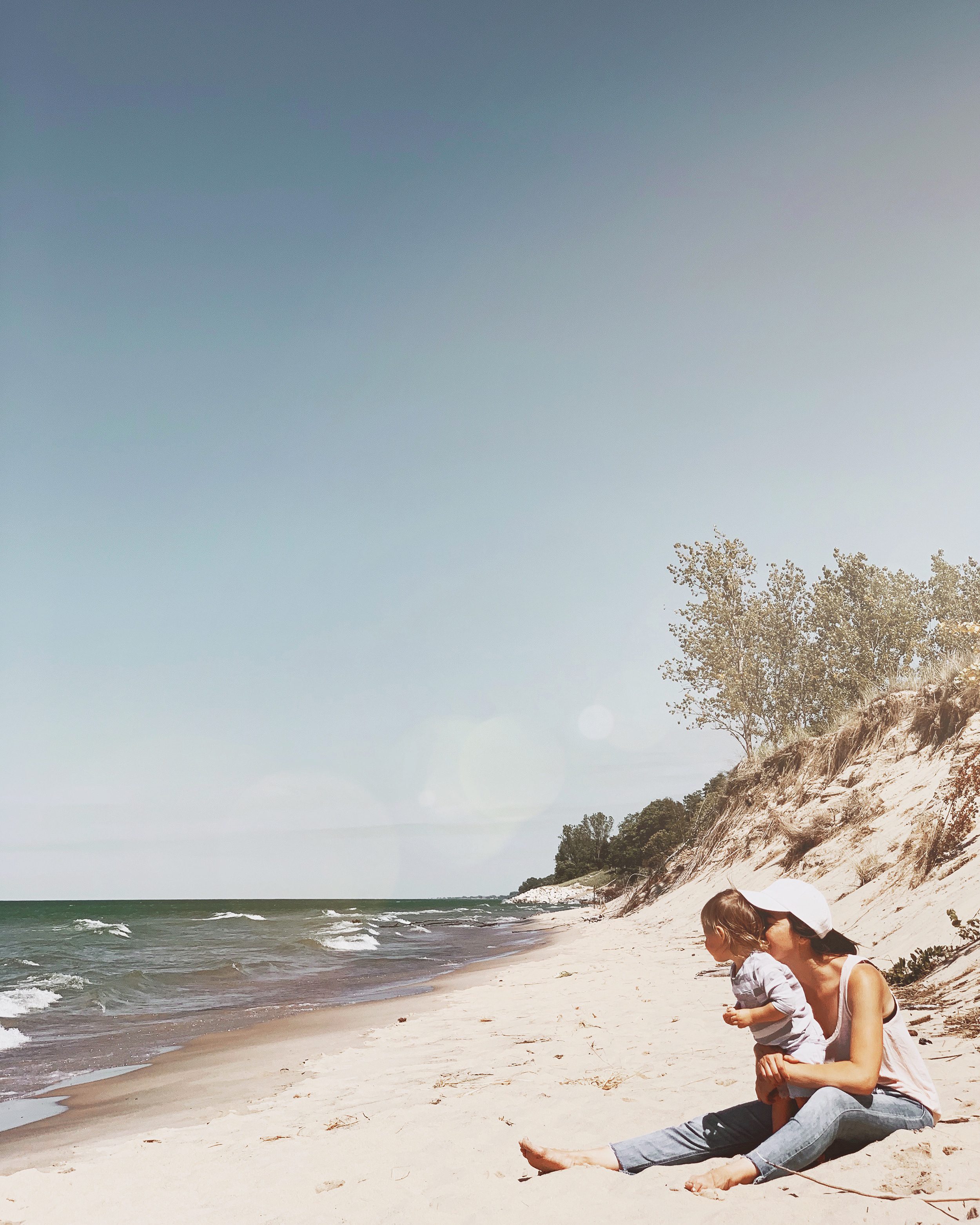 A photo of mom and daughter at Grand Mere State Park in Michigan | via Yellow Brick Home