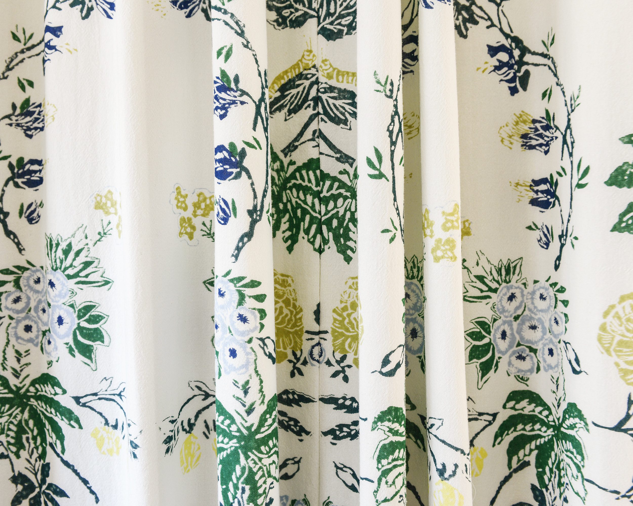 A close-up of our curtain panels that were seamed together to make a shower curtain | via Yellow Brick Home