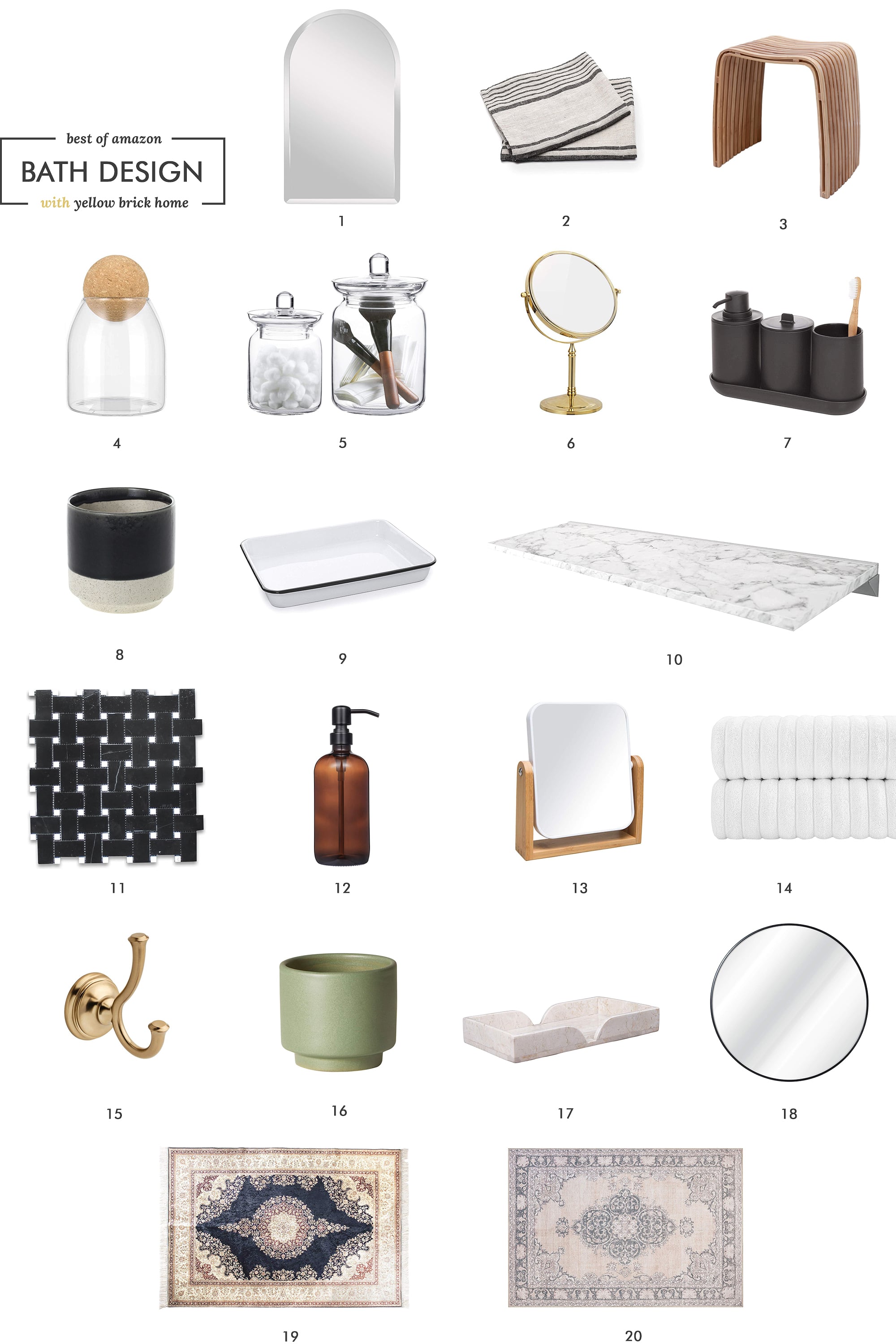 A round up of bathroom design essentials in every budget, and everything is found on Amazon! via Yellow Brick Home