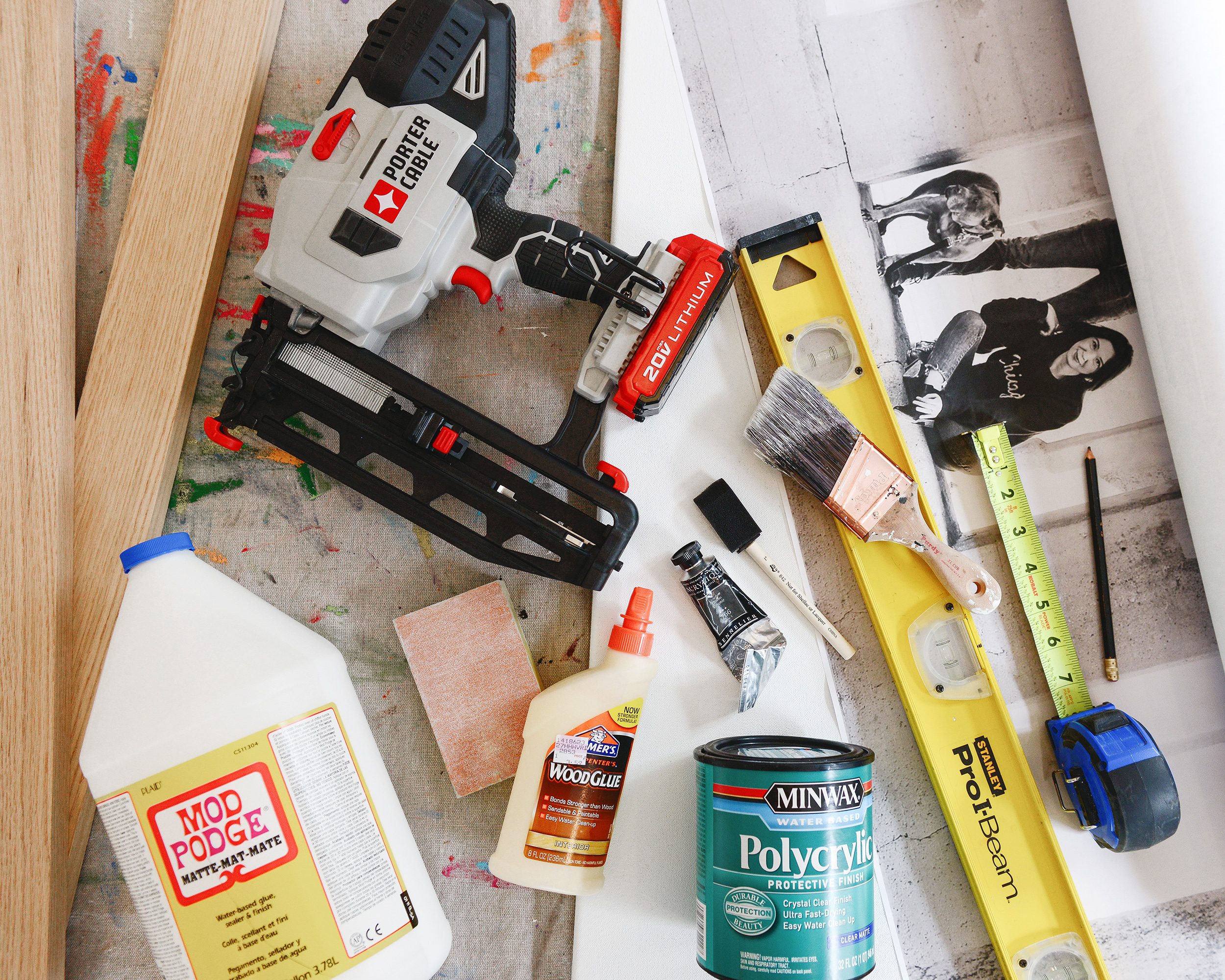 Supply list, overhead shot | DIY engineer print art | via Yellow Brick Home