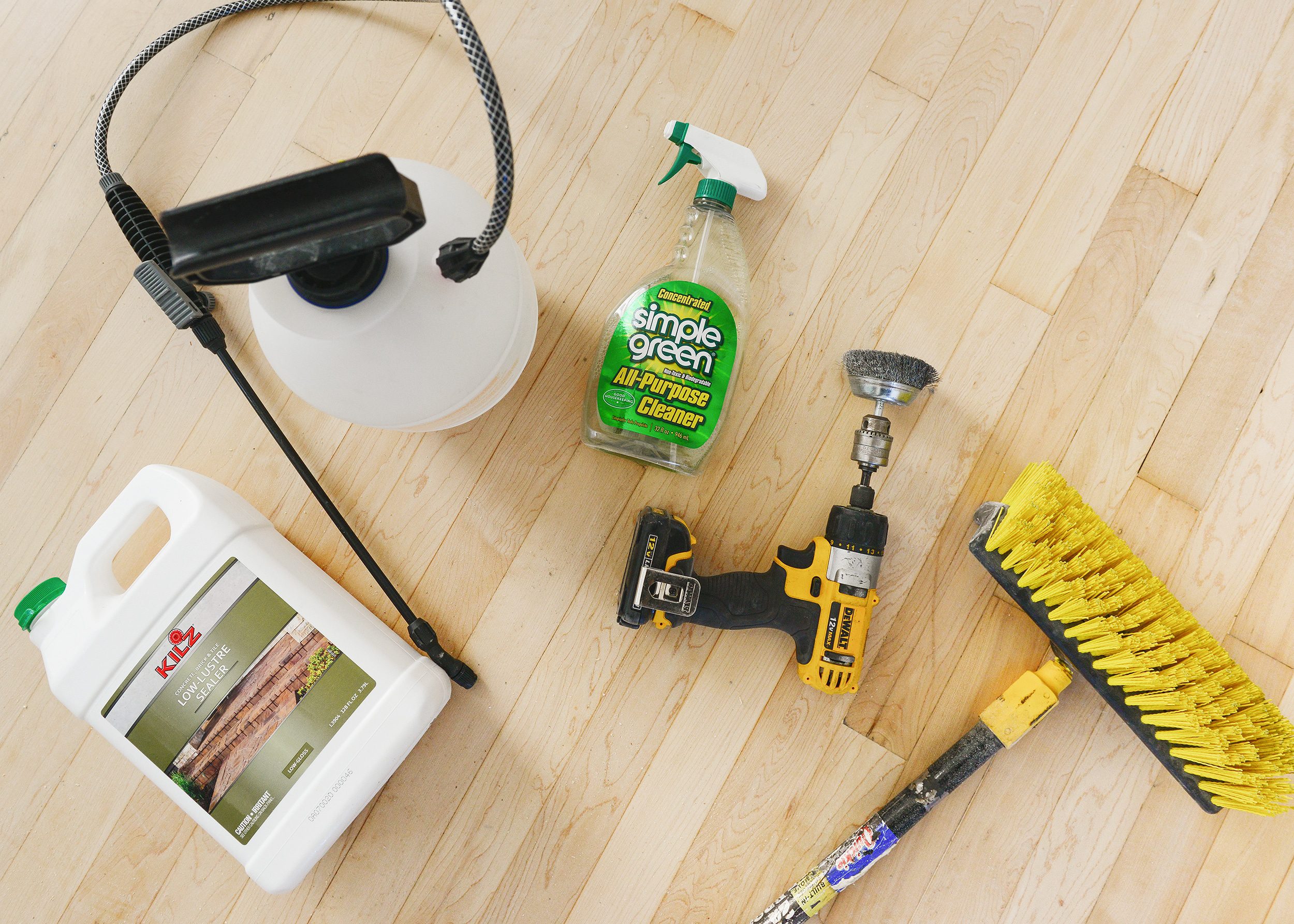A photo of all of the tools necessary to clean and seal a brick chimney // via yellow brick home