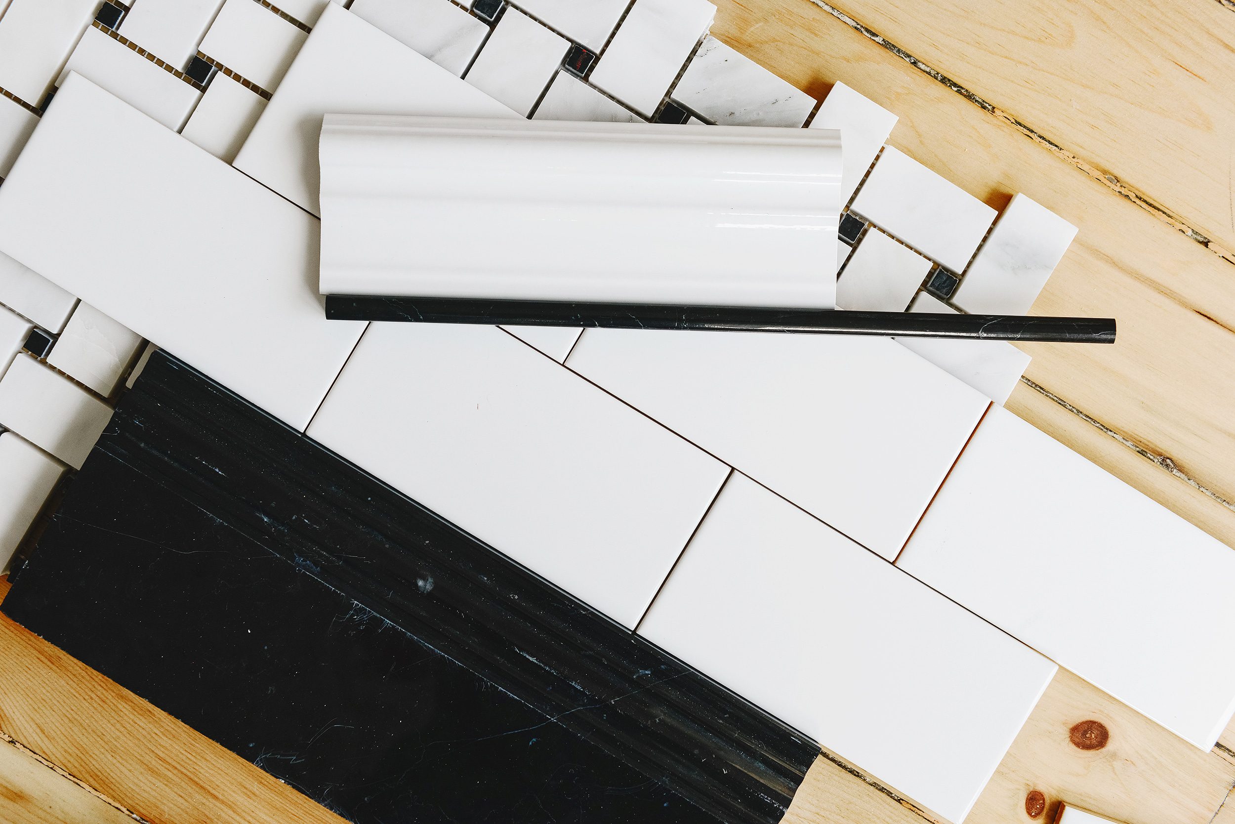 Classic black and white tile with basketweave floor tile that we'll be using in our Two Flat renovation | via Yellow Brick Home
