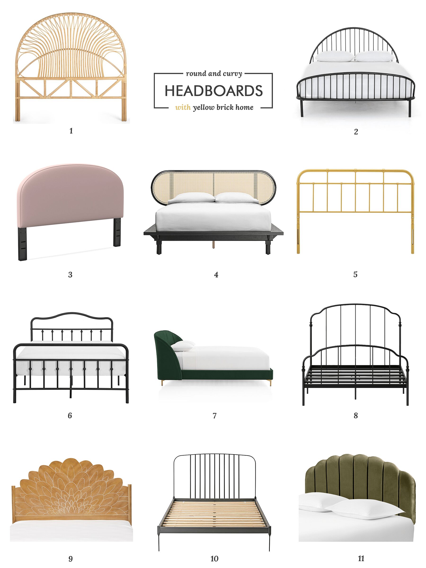 A round up of 20 round and curvy headboards! via Yellow Brick Home