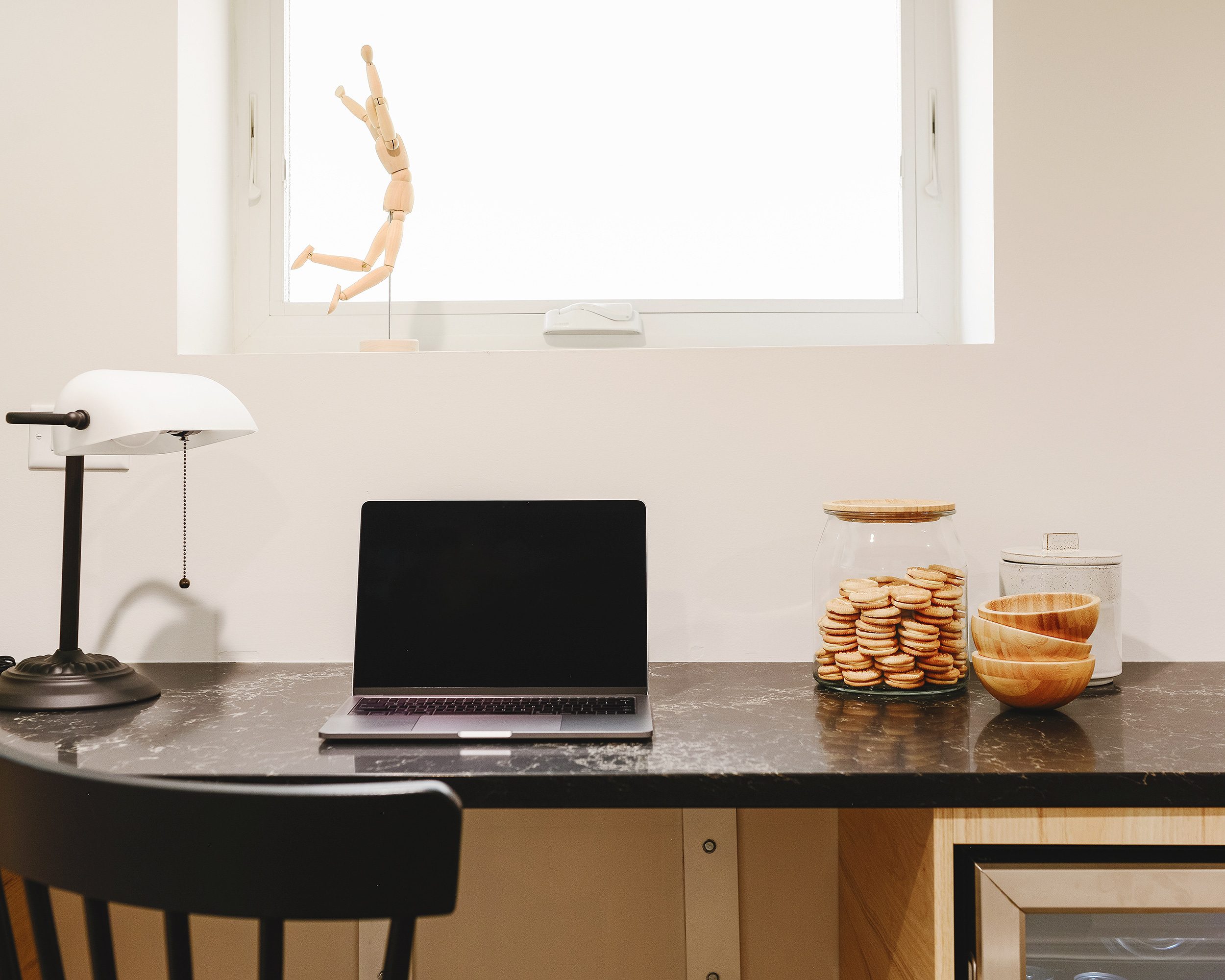 The workstation in our IKEA kitchenette | via Yellow Brick Home