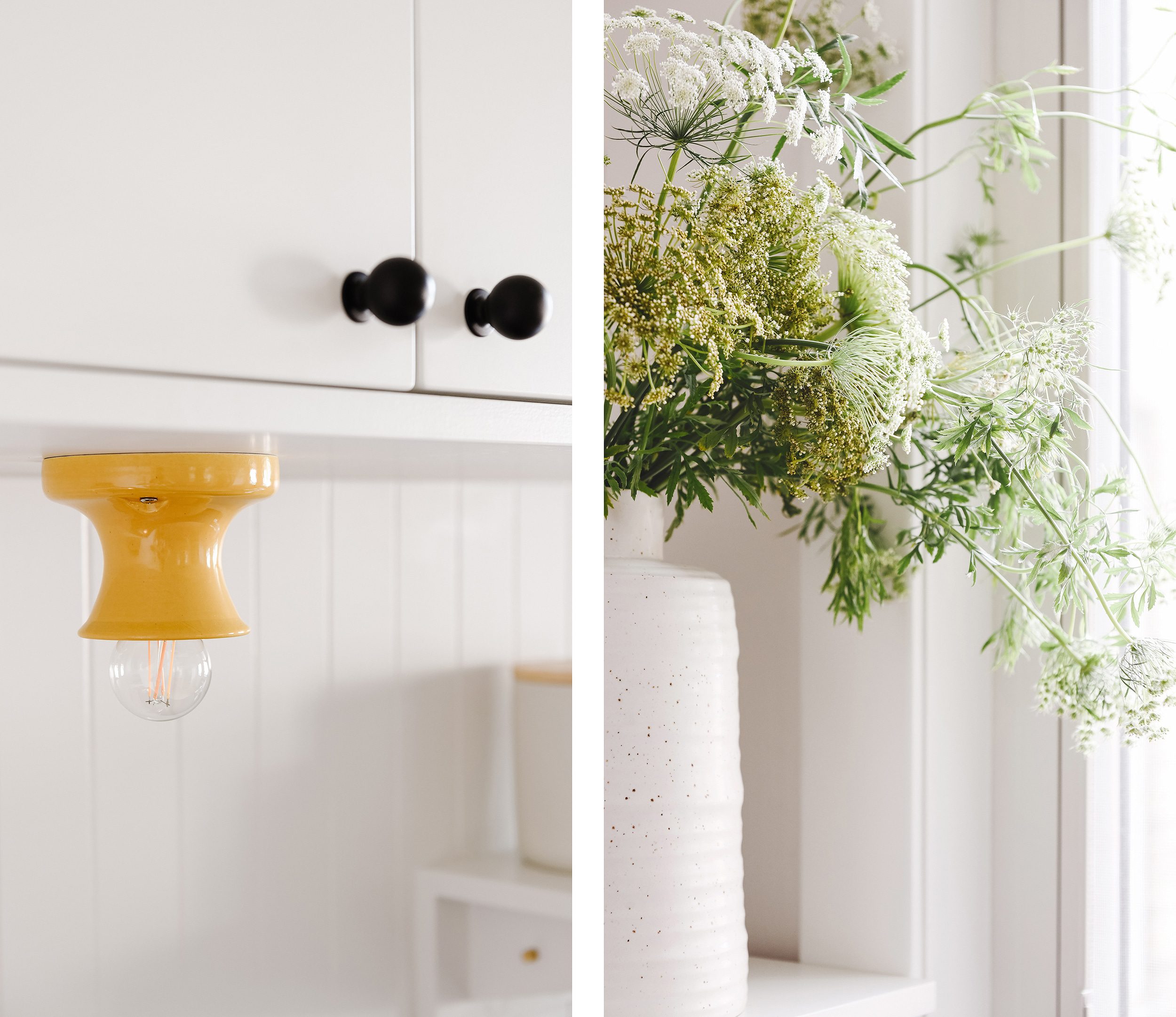 Detail of kitchen sconce and greenery via Yellow Brick Home