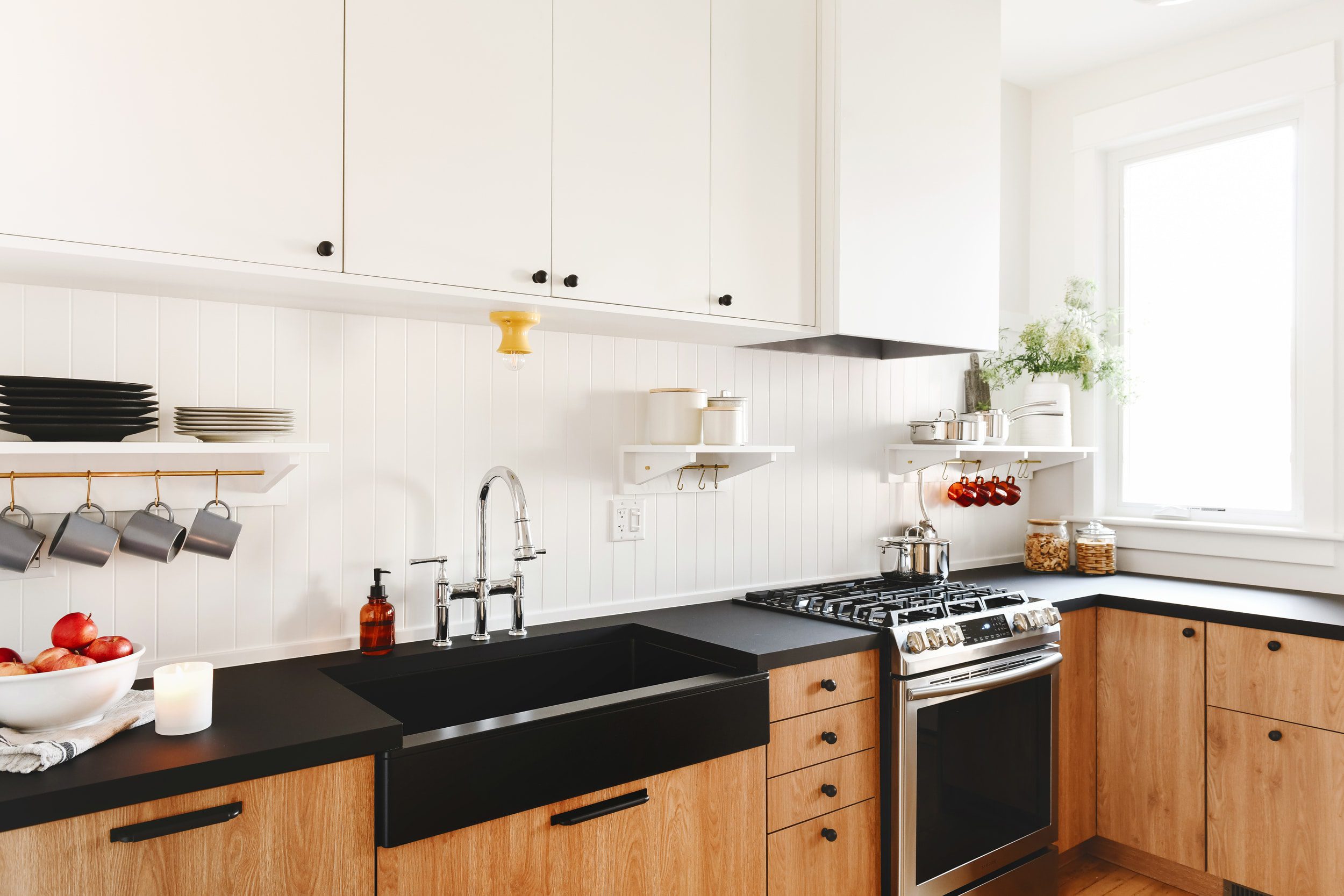A white and wood kitchen designed by Yellow Brick Home // #ybhtwoflat