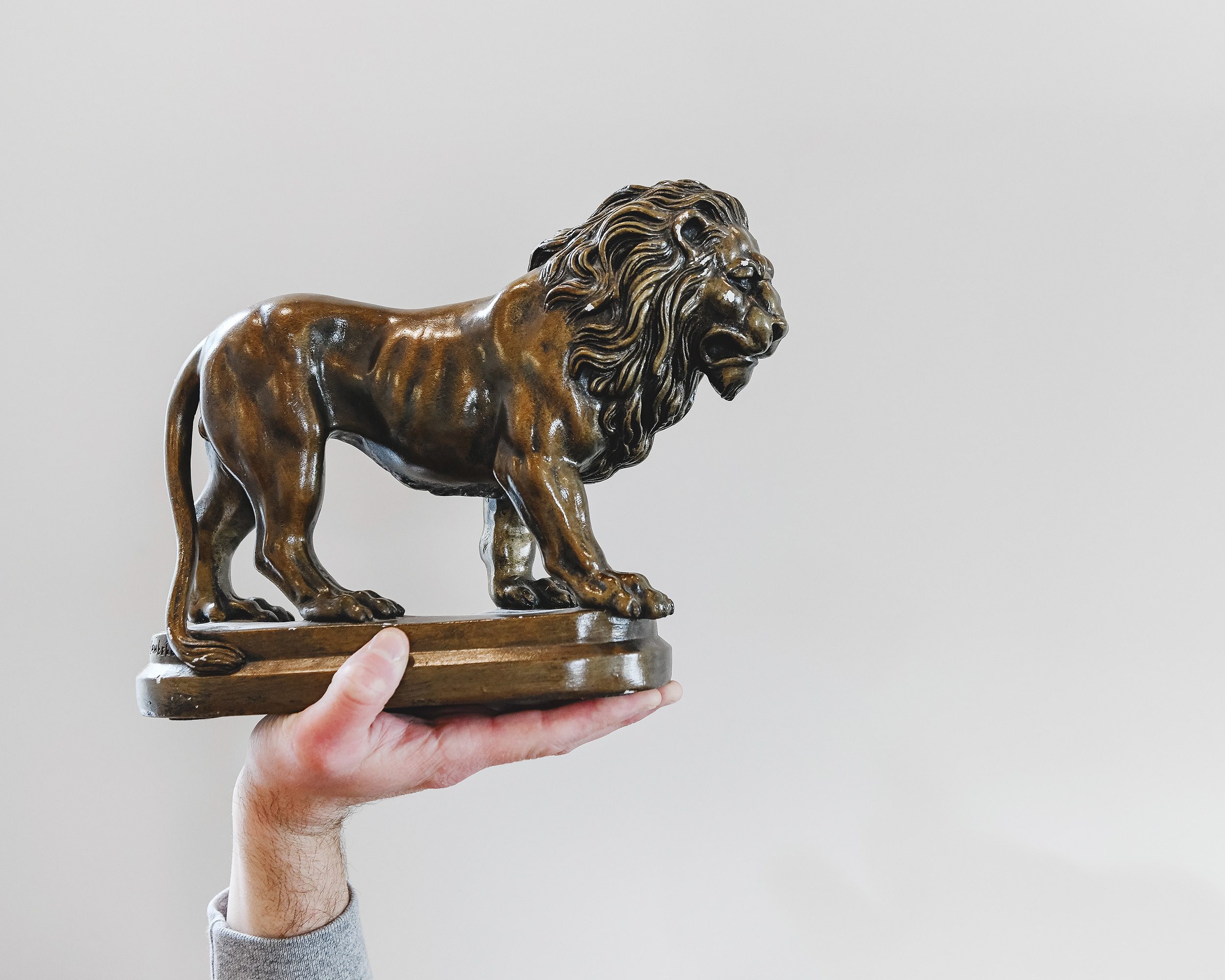 Our vintage plaster lion, ready for the operating table  // via Yellow Brick Home