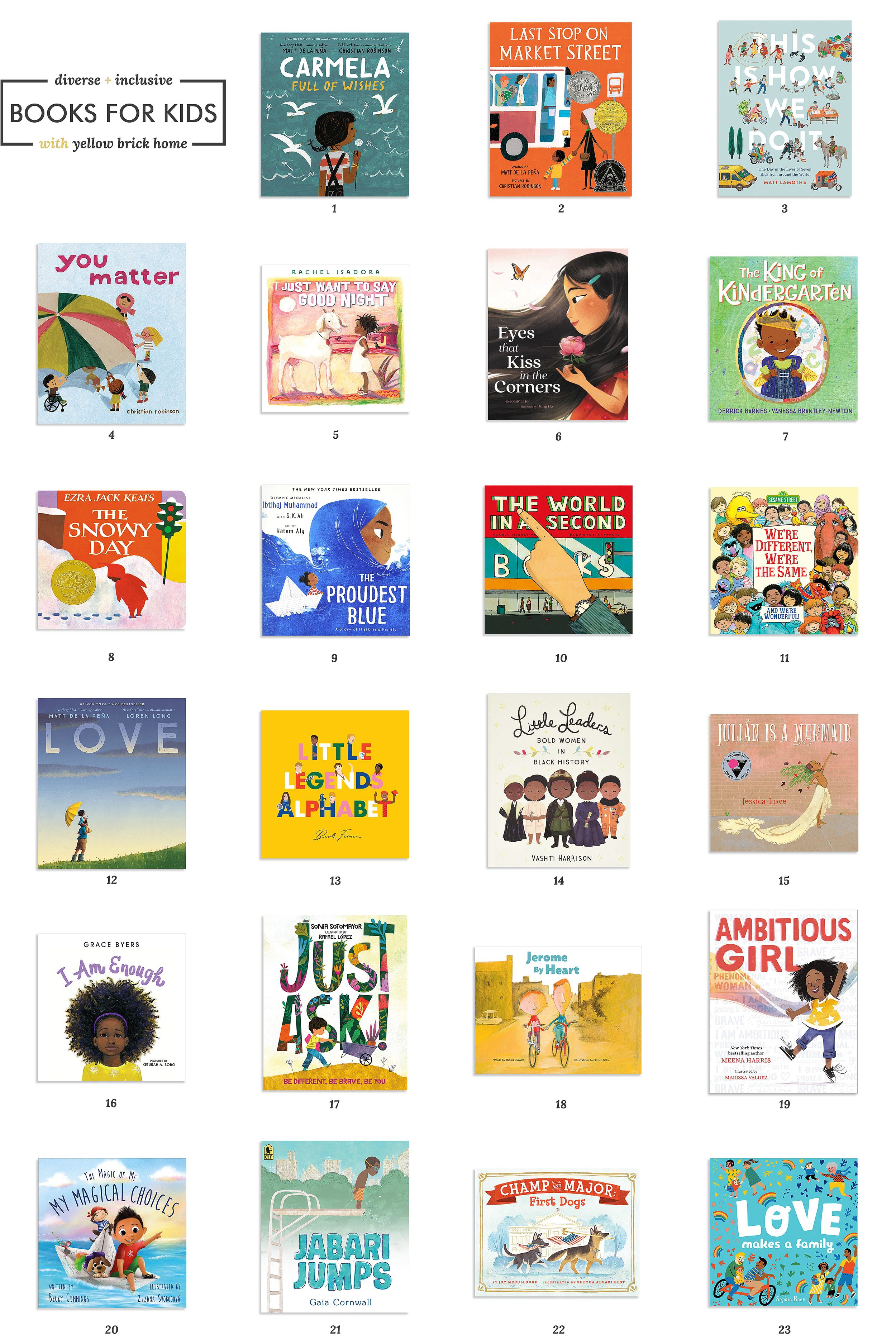 23 diverse + inclusive books for kids | via Yellow Brick Home