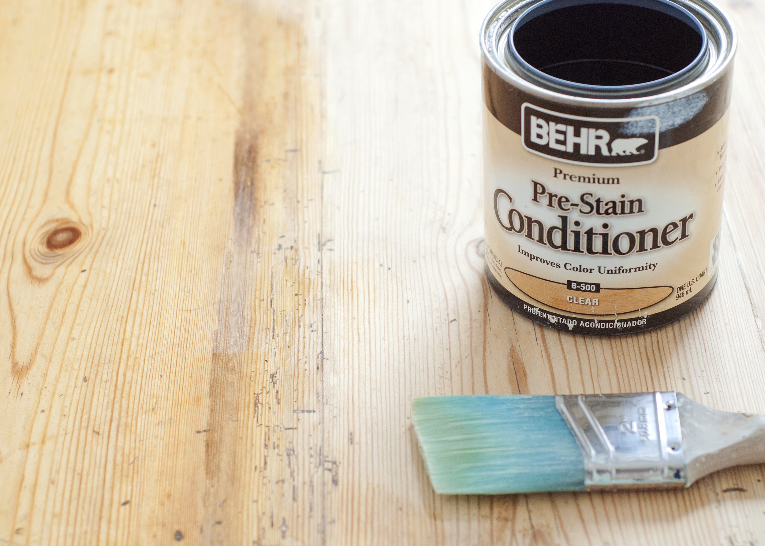Pre stain conditioner and a high quality brush are necessary to ensure even coverage, especially with vintage wood // via Yellow Brick Home