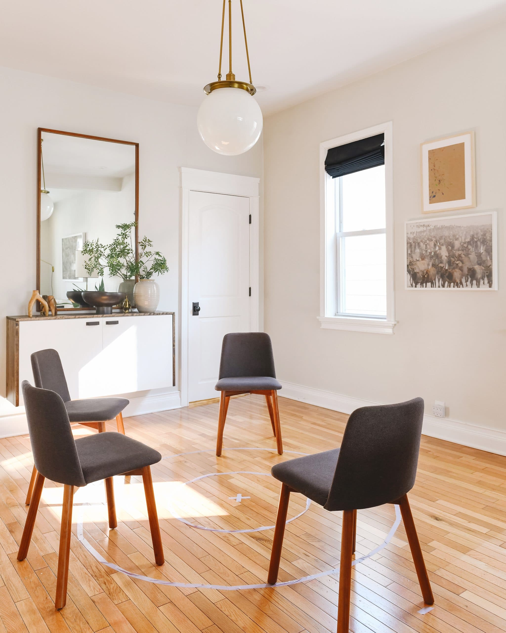 our dining room, in the midst of planning for a round table | via Yellow Brick Home