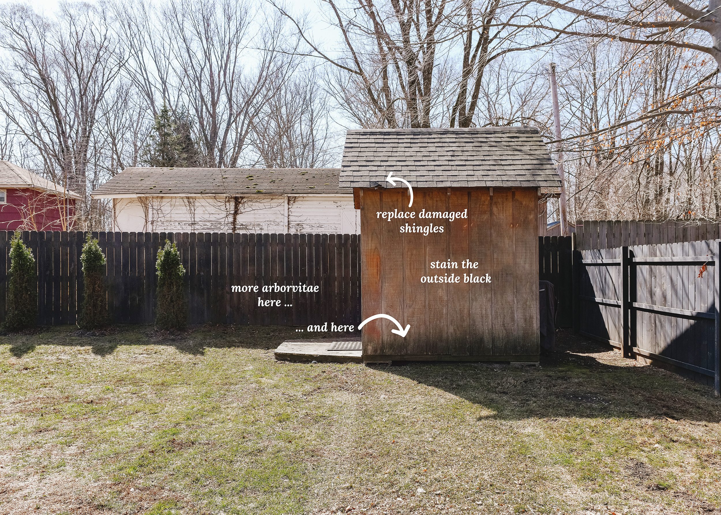 A diagram showing the work we'll do on the exterior of the shed // via yellow brick home