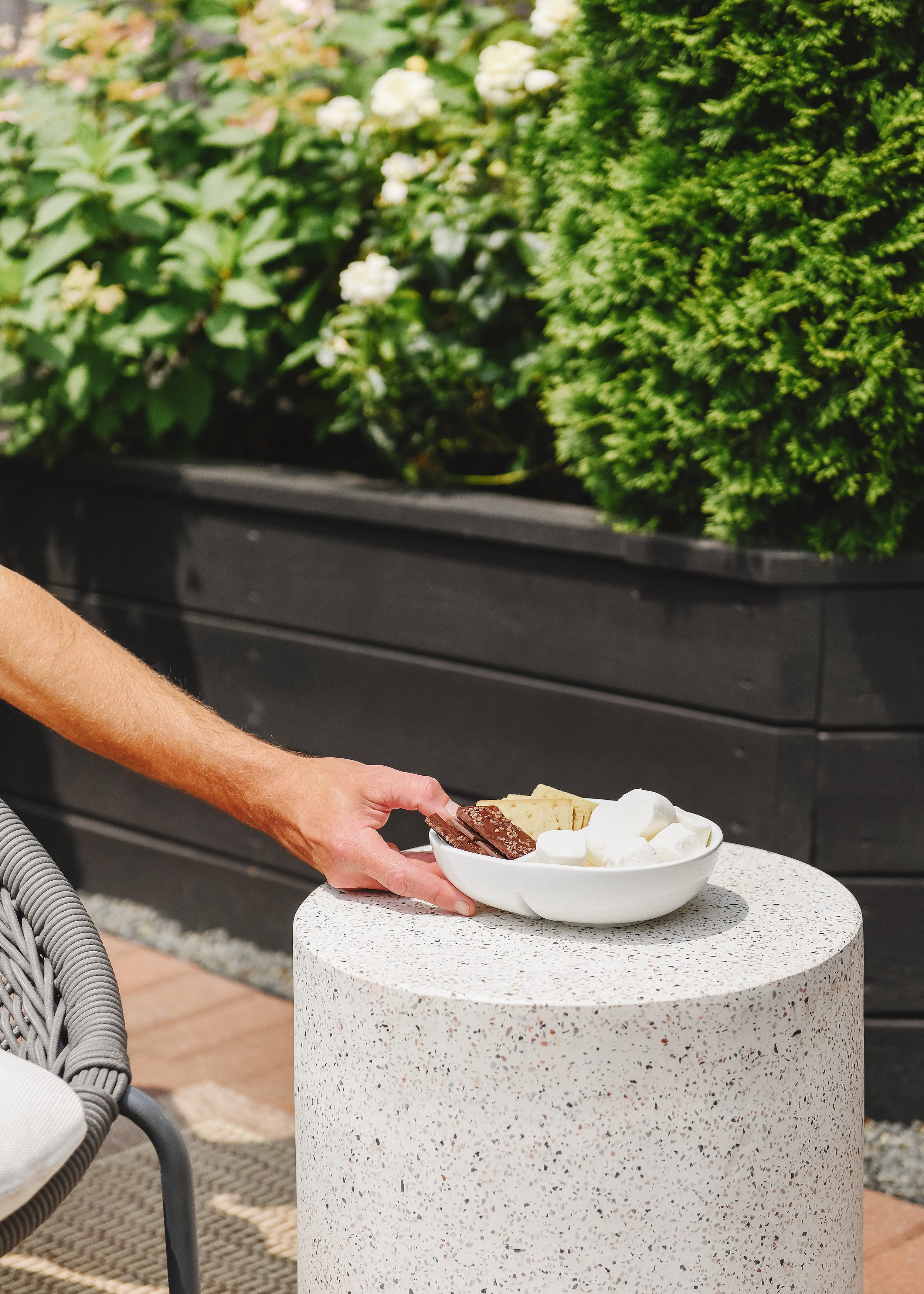 Smores on a terrazzo side table | via Yellow Brick Home