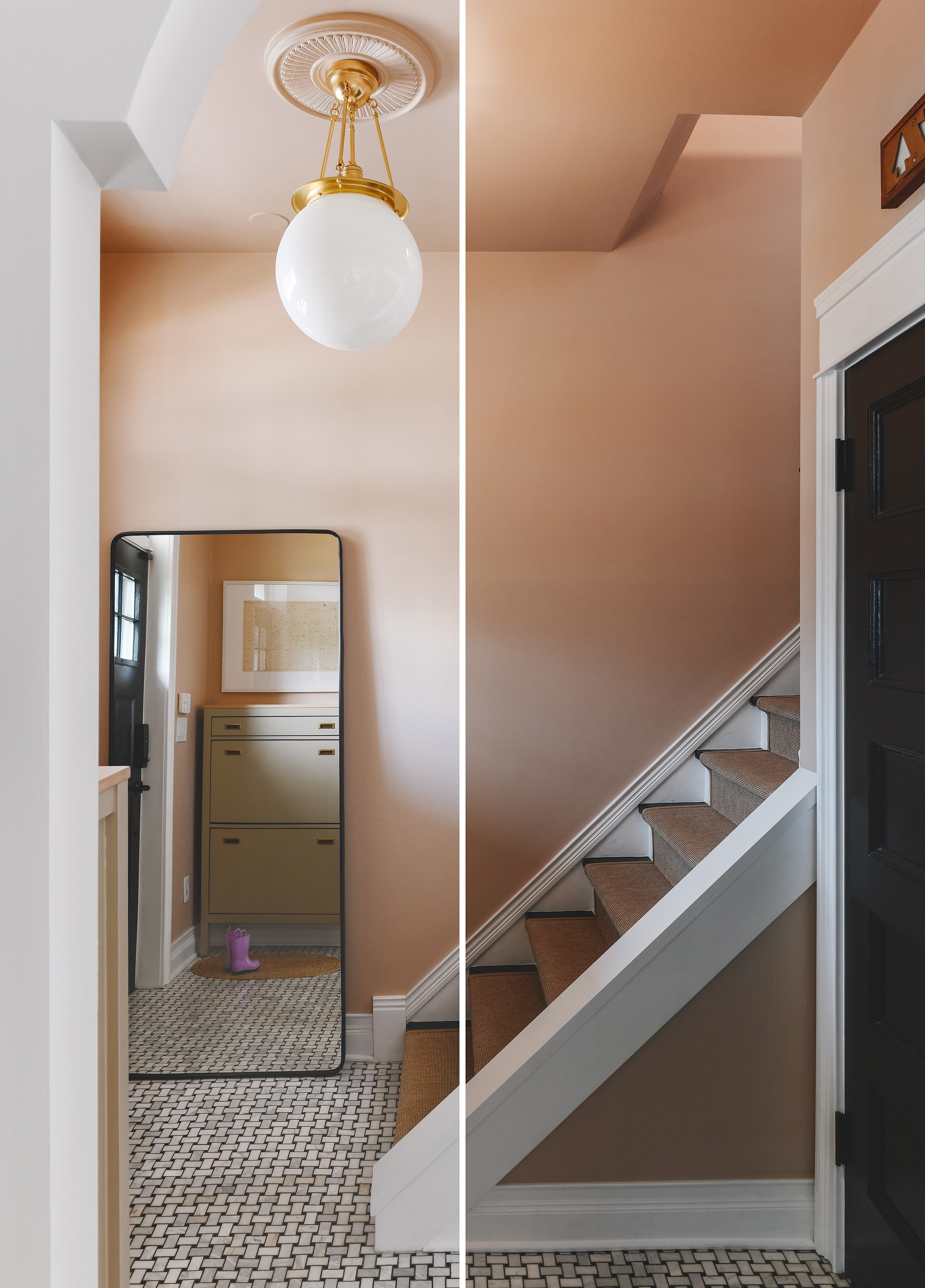 Valspar's Milk Toast in our entryway at different times of day | via Yellow Brick Home