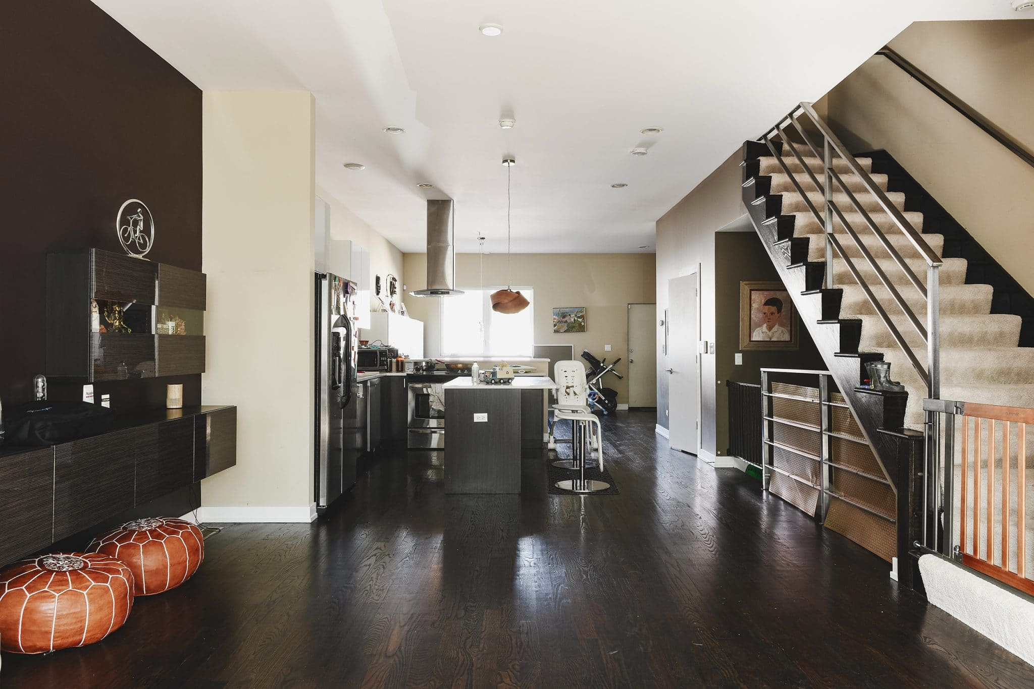 Dark and moody open floor plan gets an upgrade! | via Yellow Brick Home