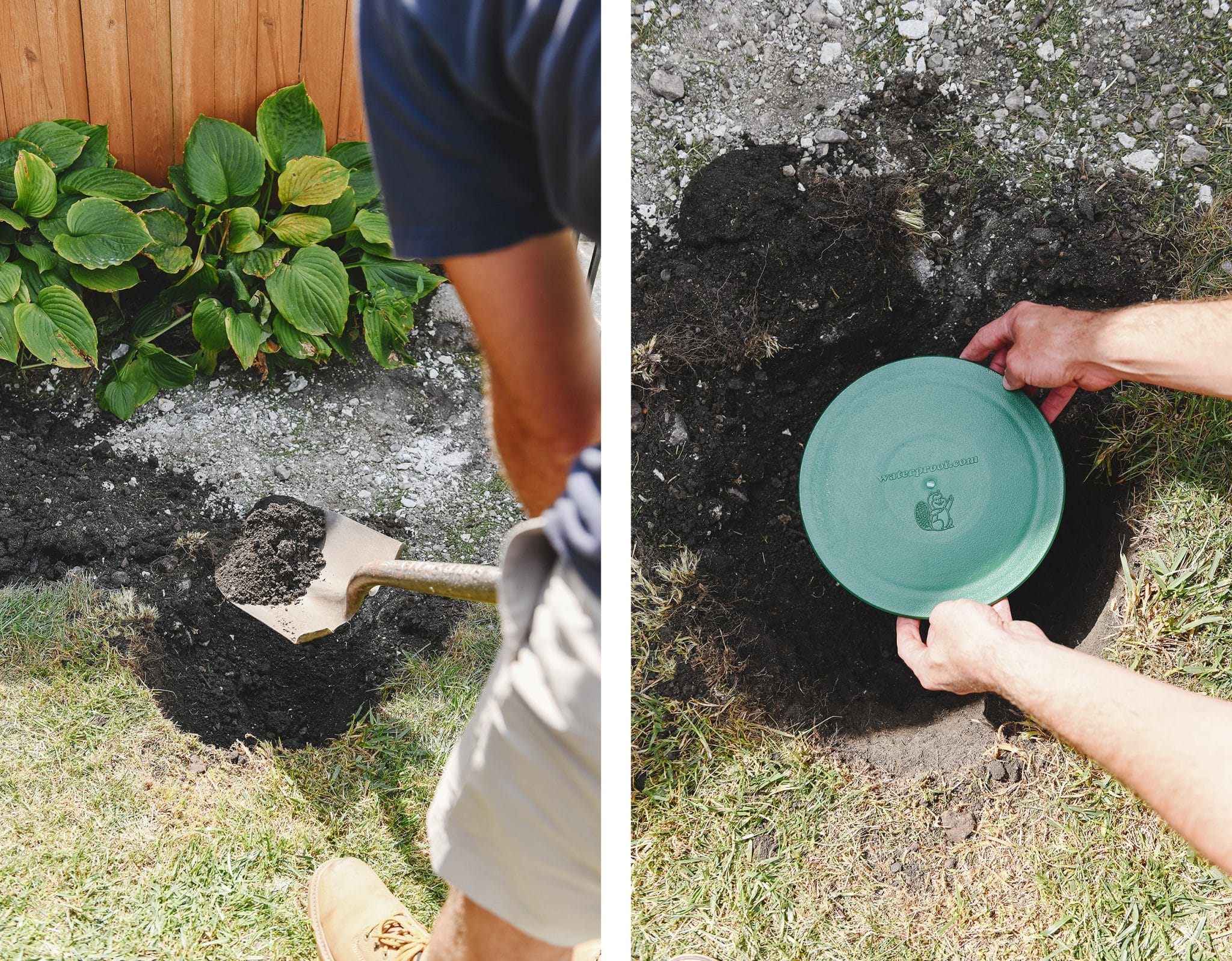 Scott digs out the trench for the PVC extension tube and places the bubbler pot in the hole. 
