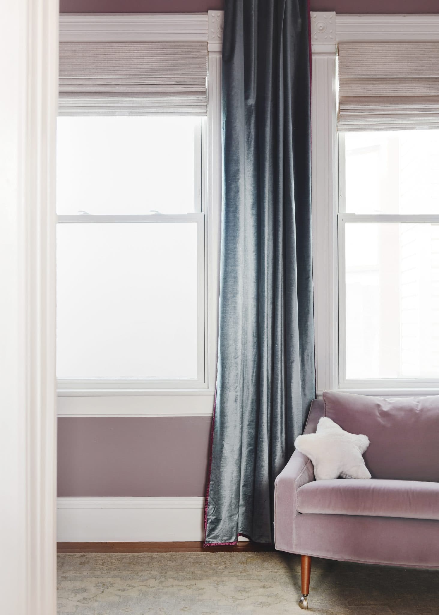 A view looking into Lucy's room | color is Valspar Mellow Mauve 1004-7C | via Yellow Brick Home