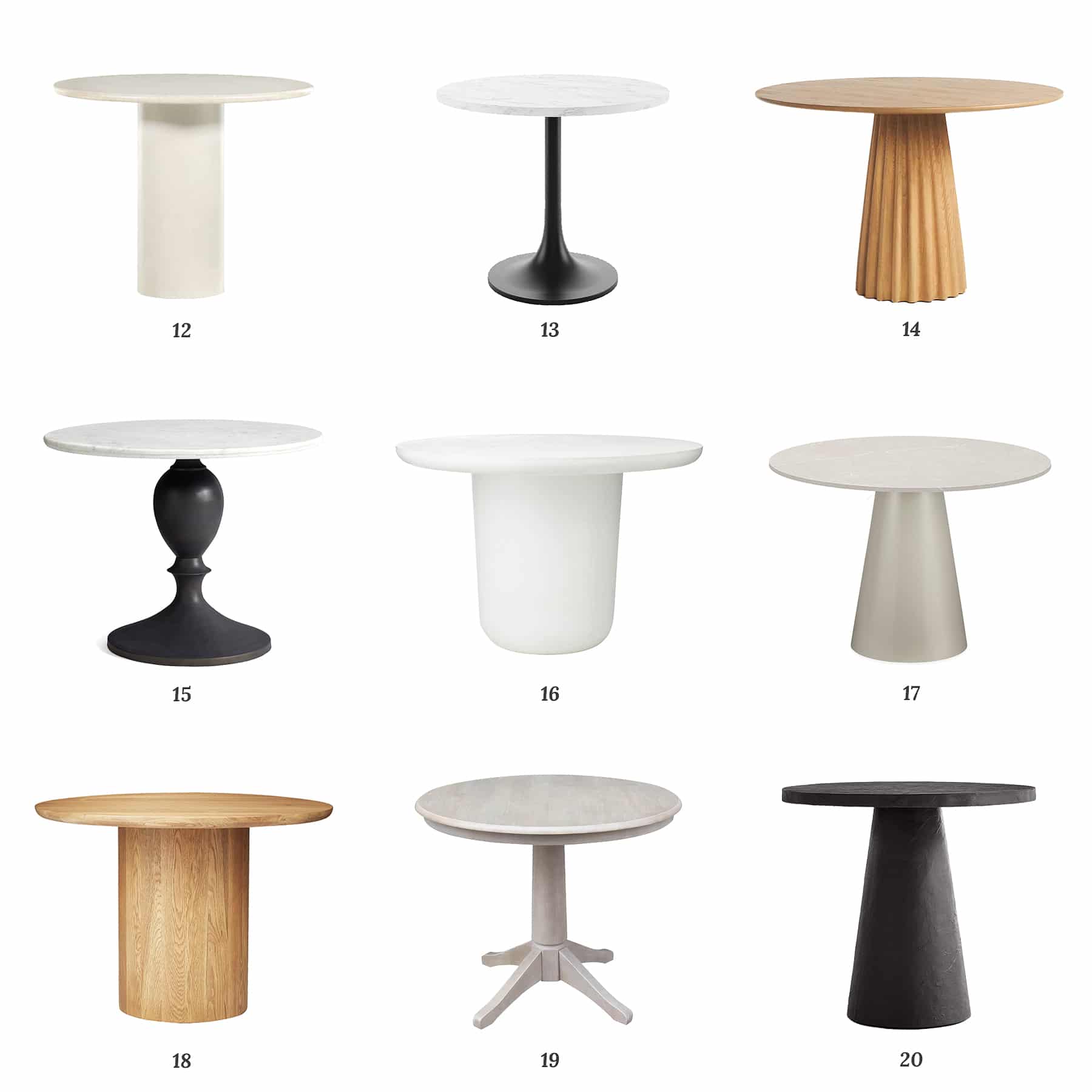A round-u of 20 4-top pedestal tables we considered for our kitchen renovation | via Yellow Brick Home

pedestal tables, 4-top tables, bistro tables, 4 seater tables, small kitchen table