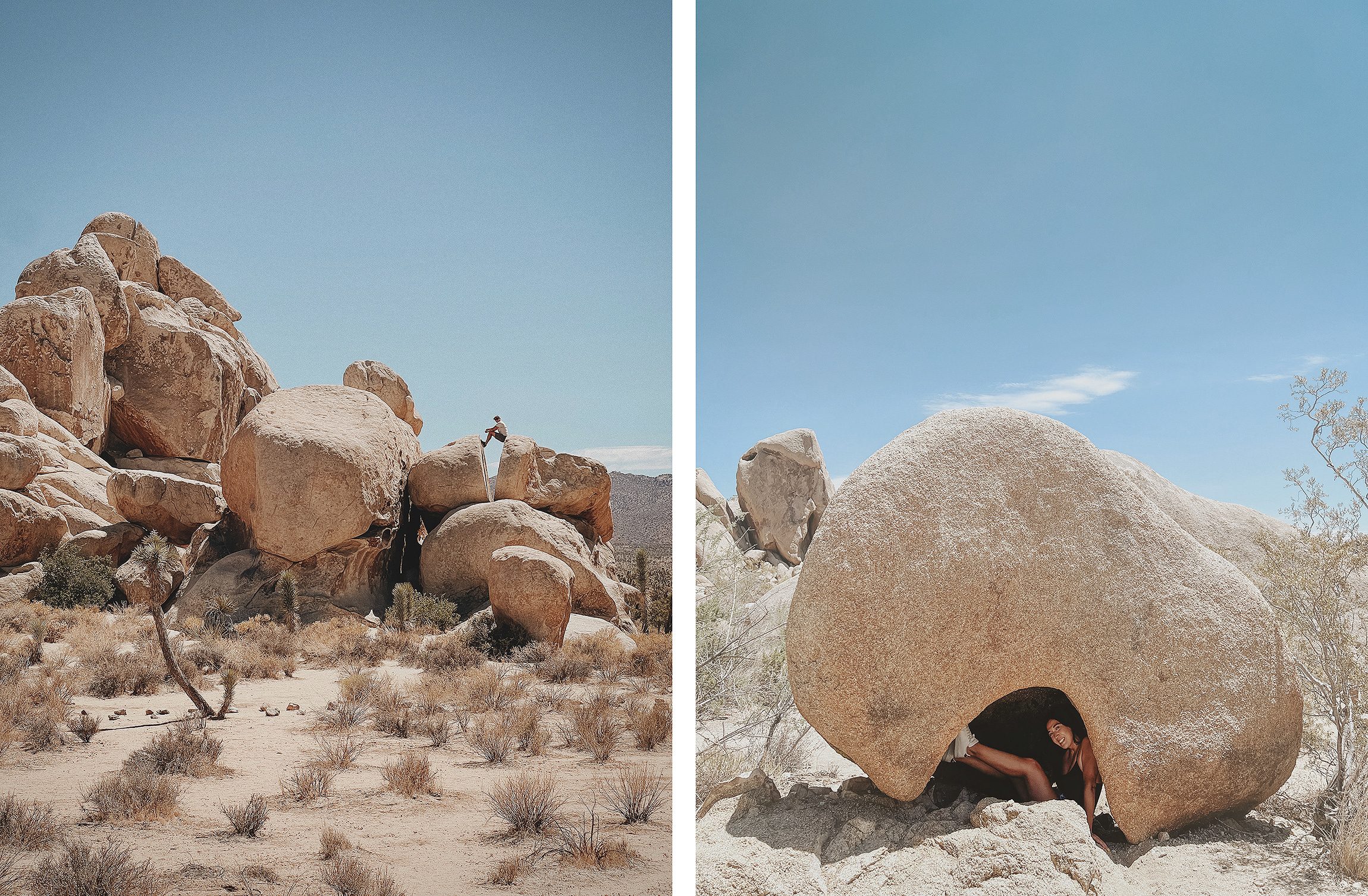 Playing in and on the boulders in Joshua Tree National Park | via Yellow Brick Home