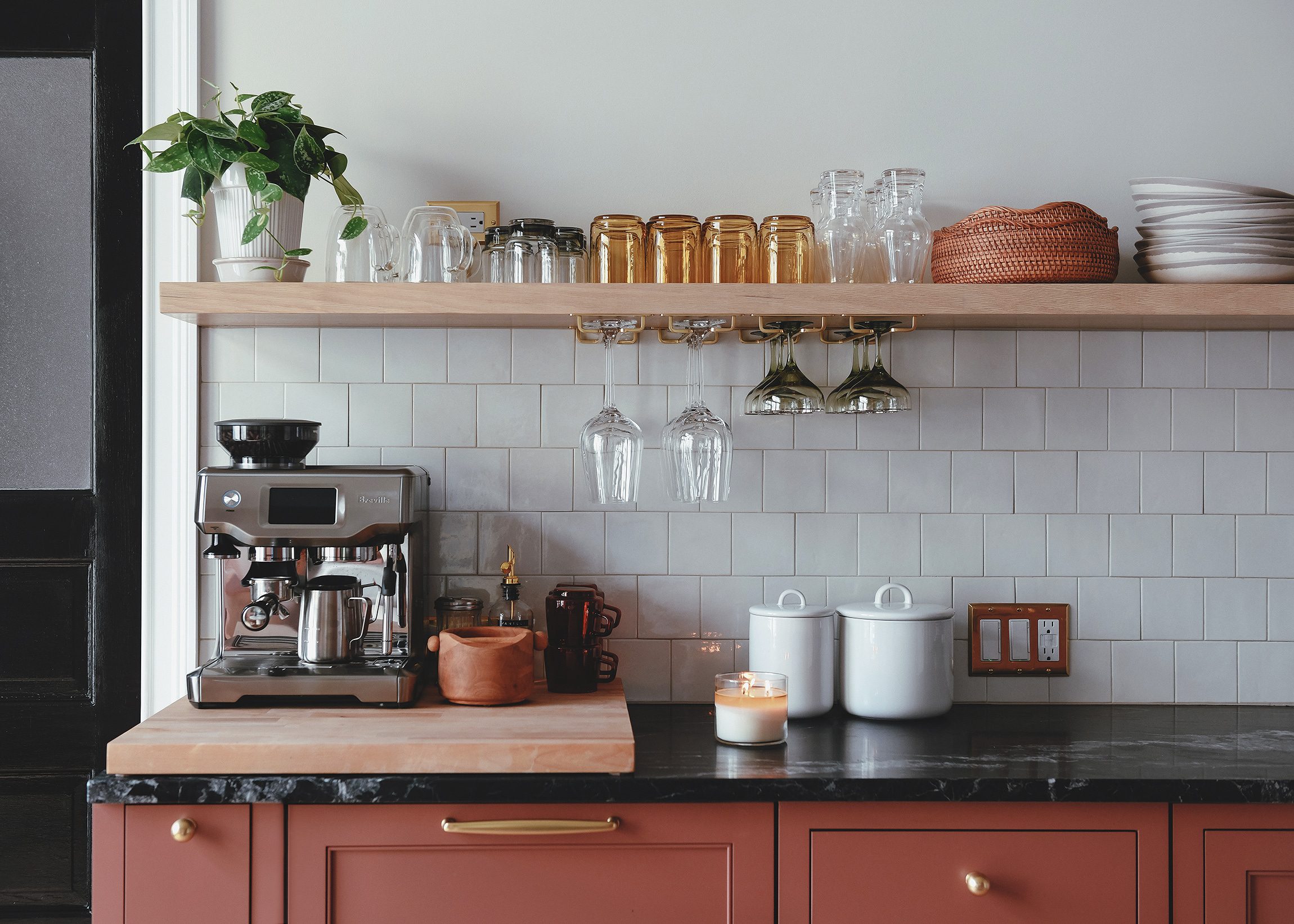 The compact beverage station in our newly remodeled kitchen // via yellow brick home