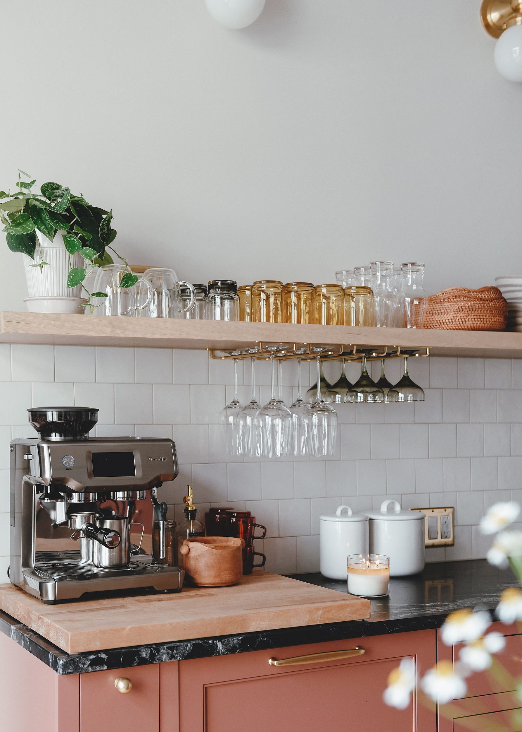 beverage station close up in our Chicago kitchen | via Yellow Brick Home