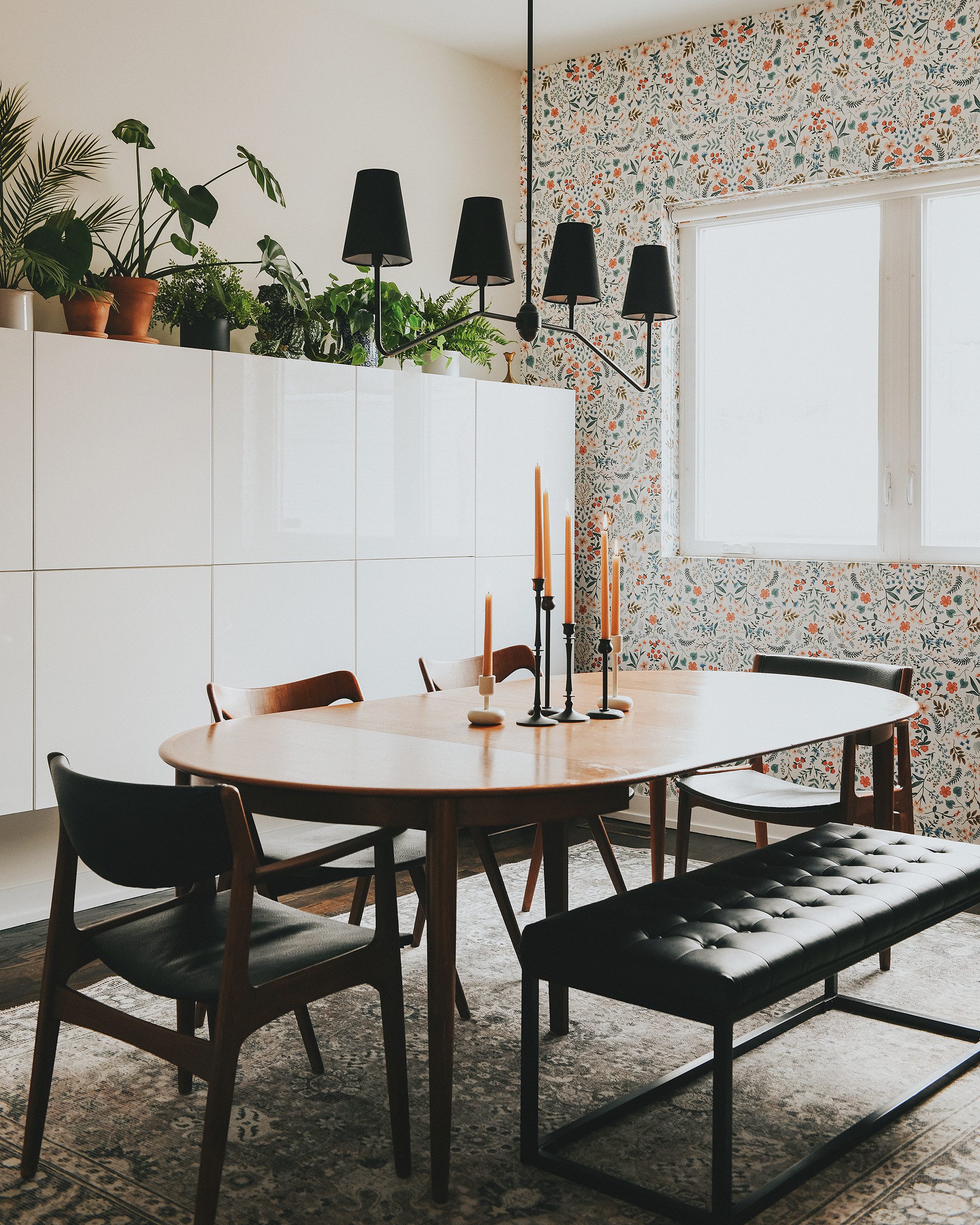 Dining room with Rifle Paper Co Wildwood wallpaper  | via Yellow Brick Home