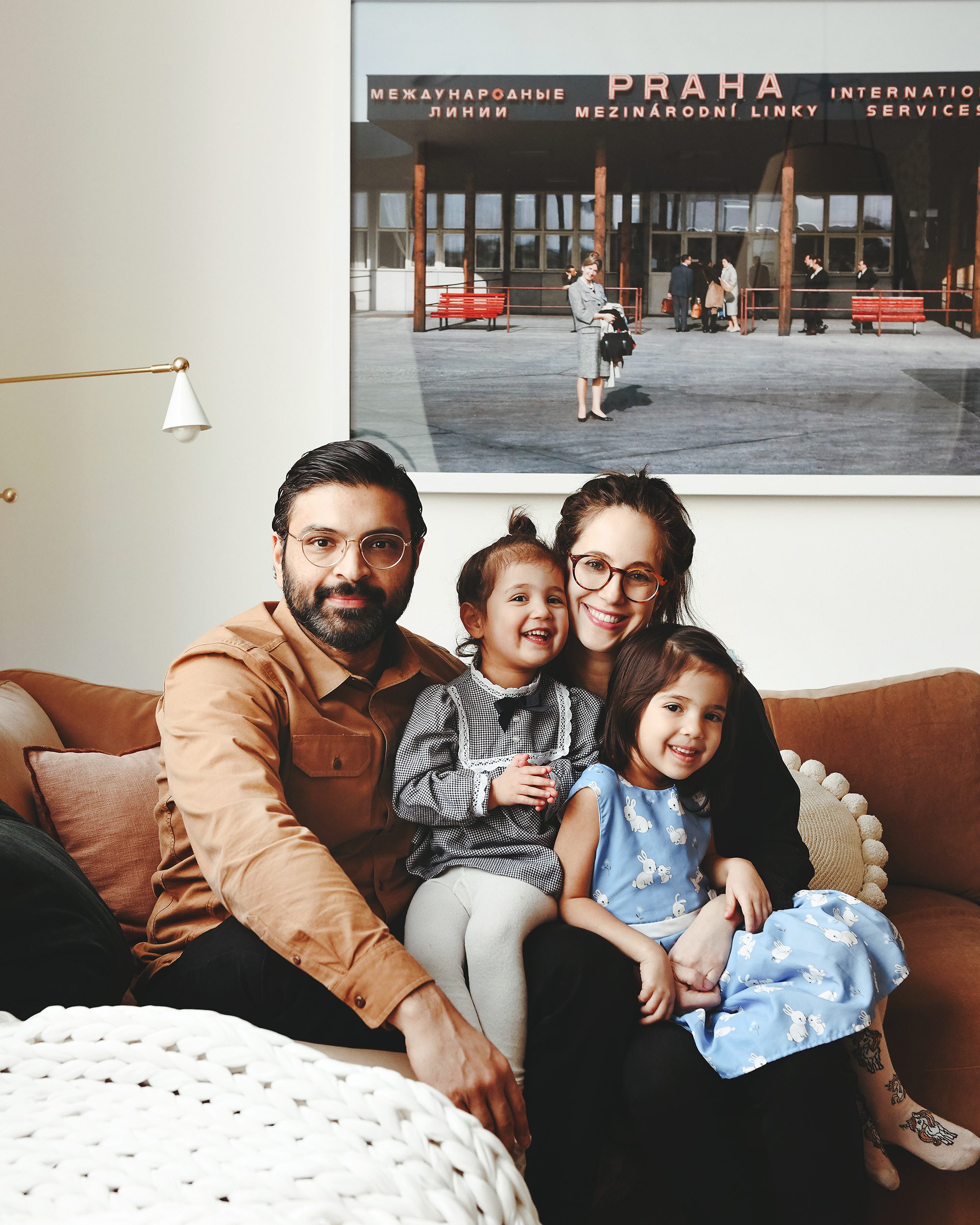 The Kalvakota family in their living room  | via Yellow Brick Home