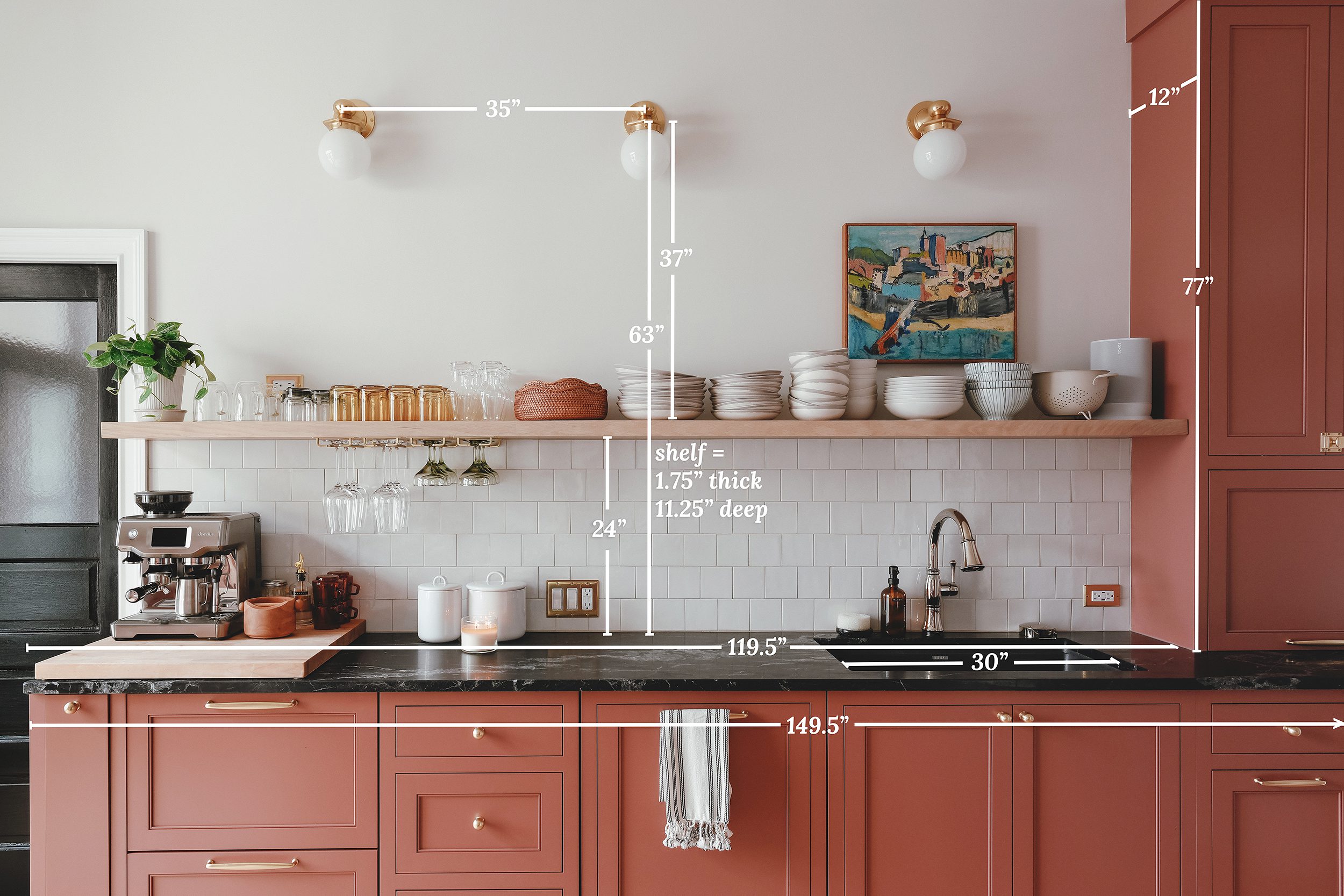 The measurements of the sink wall // via Yellow Brick Home