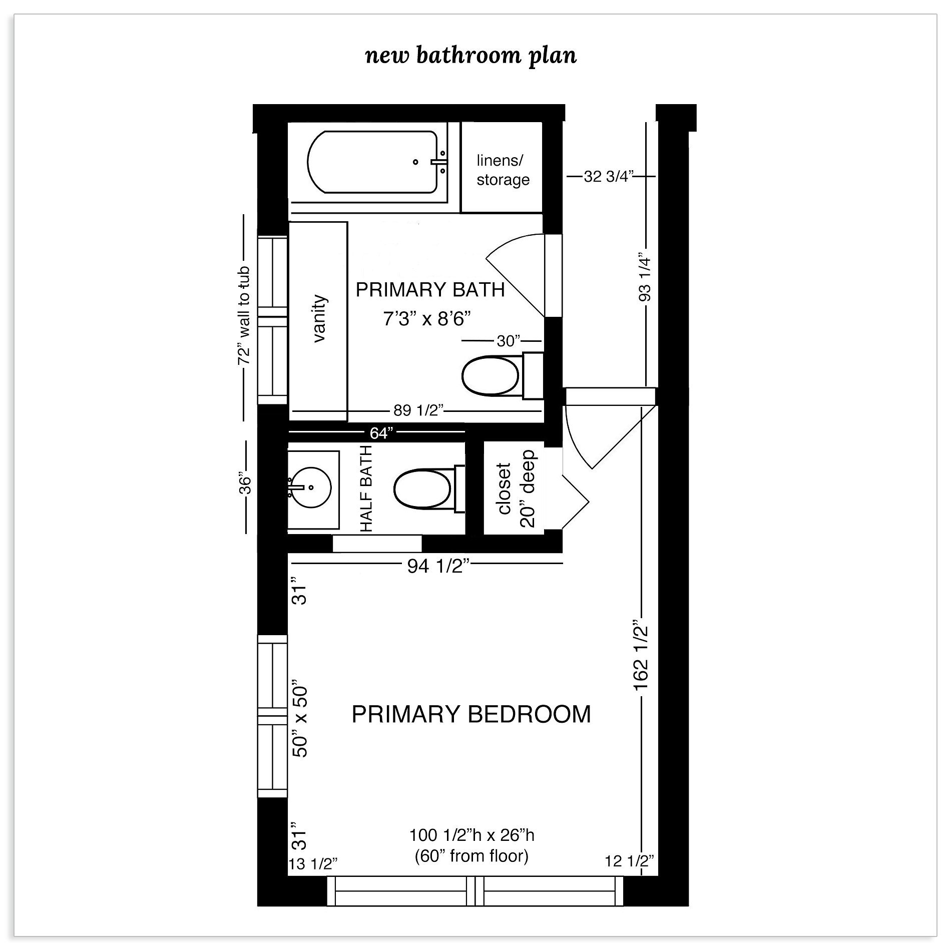 The new bathroom floorplan // via Yellow Brick Home