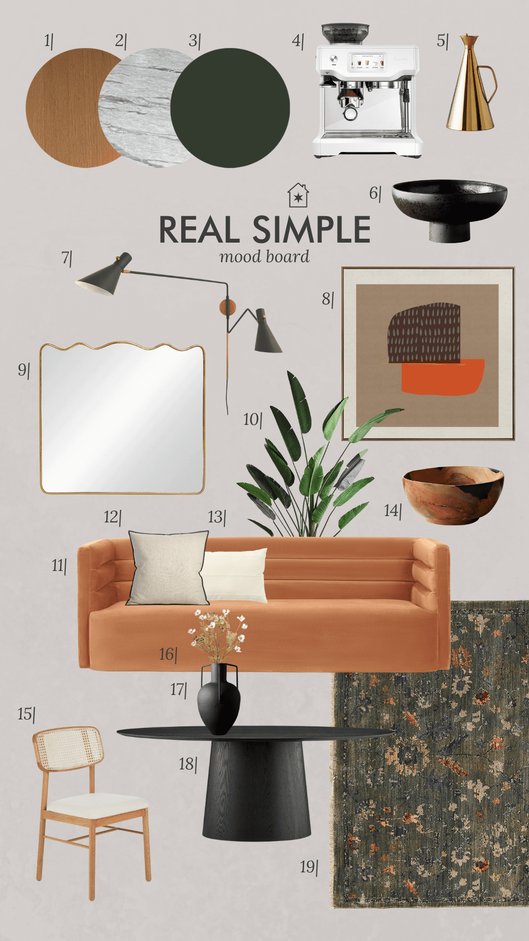 Earthy, moody mood board for the Real Simple Home 2023 | via Yellow Brick Home