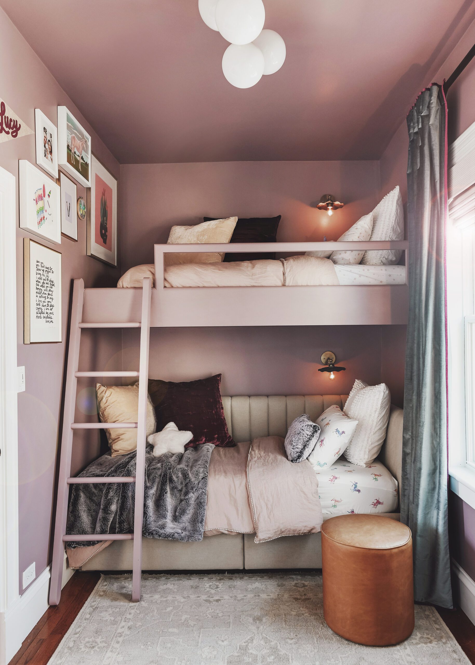 Lucy's big girl bedroom with loft bed today // via Yellow Brick Home