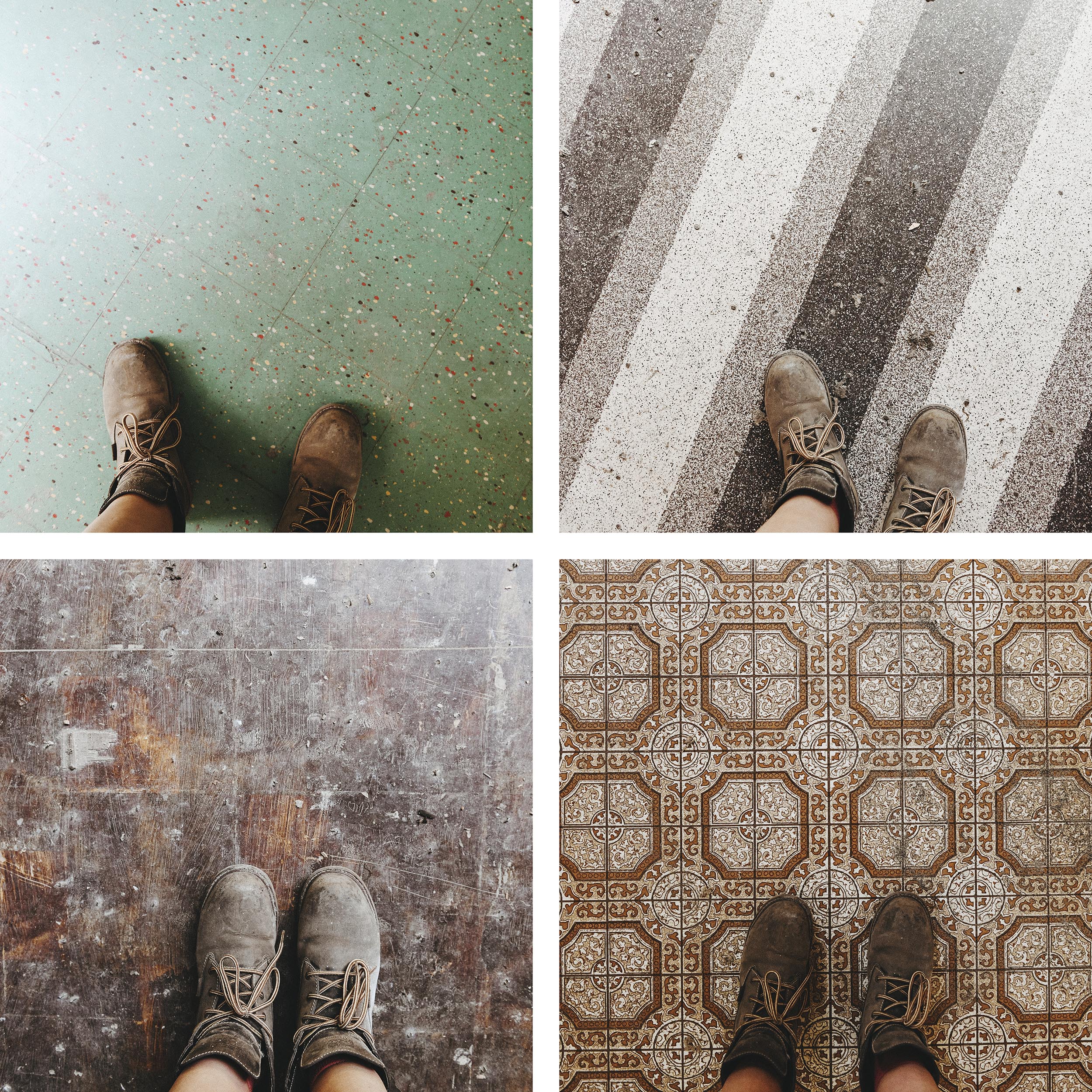The floors of the home were quite the hodge podge prior to the installation of the underlayment // via Yellow Brick Home