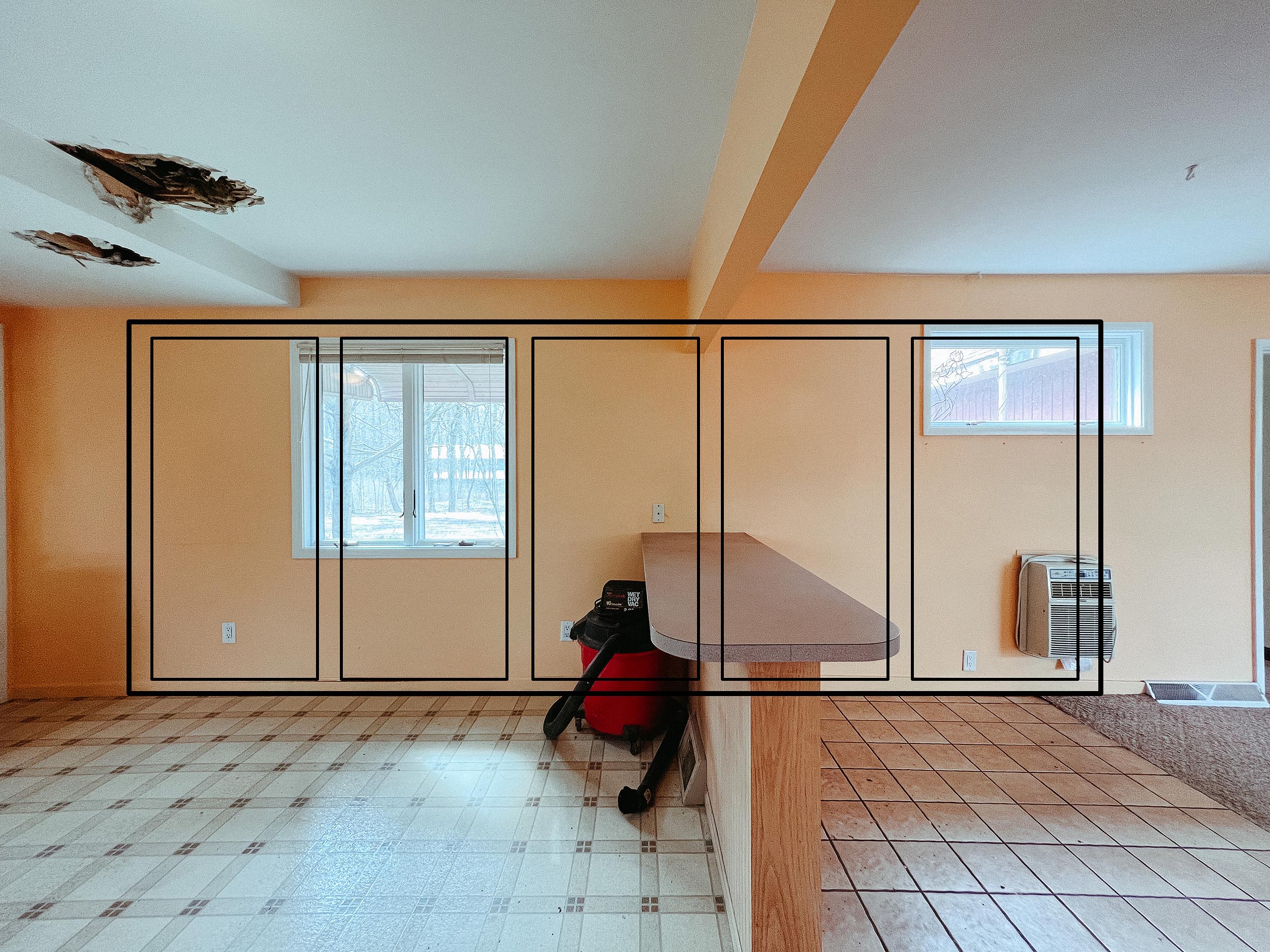Overlay showing where big sliding door would be installed | via Yellow Brick Home