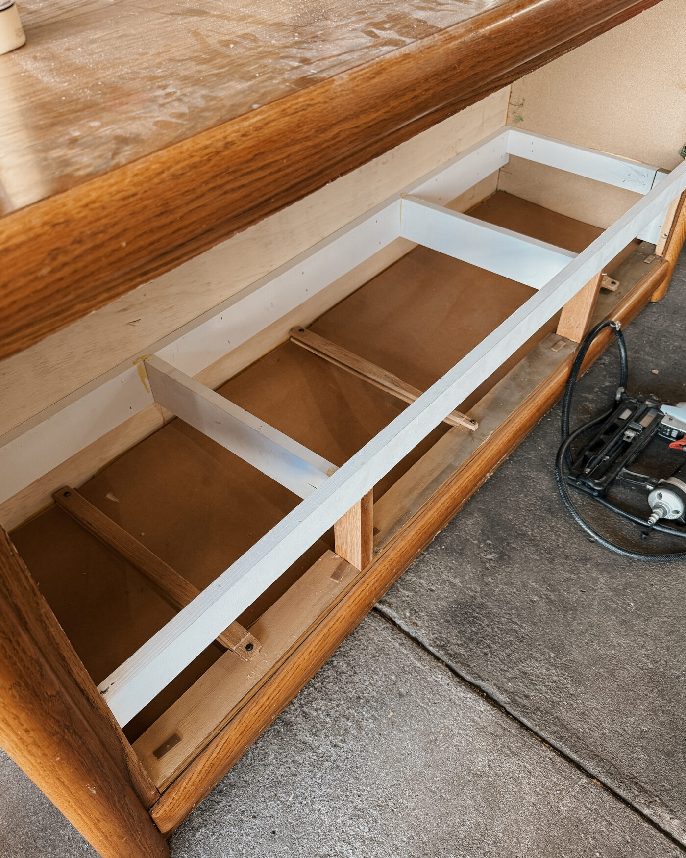 The dresser in progress // via Yellow Brick Home