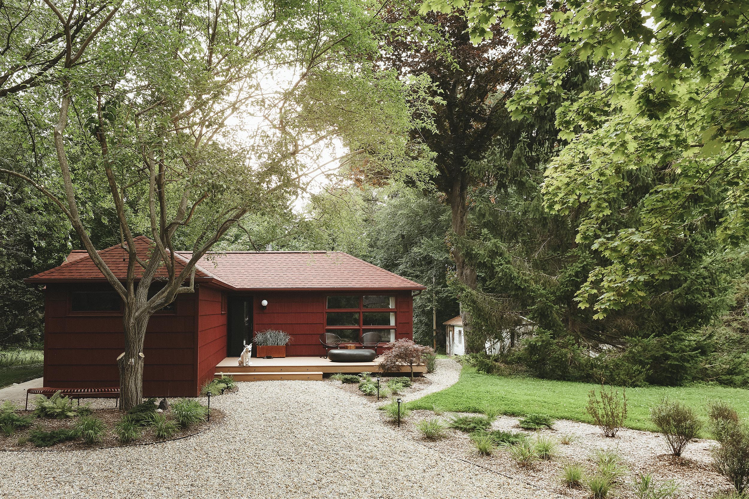 The completed Red House front porch and landscaping // via Yellow Brick Home