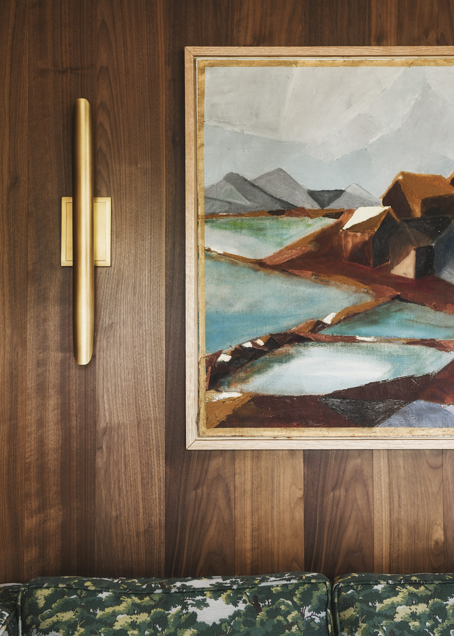 The completed framed canvas in our Red House living room // via Yellow Brick Home
